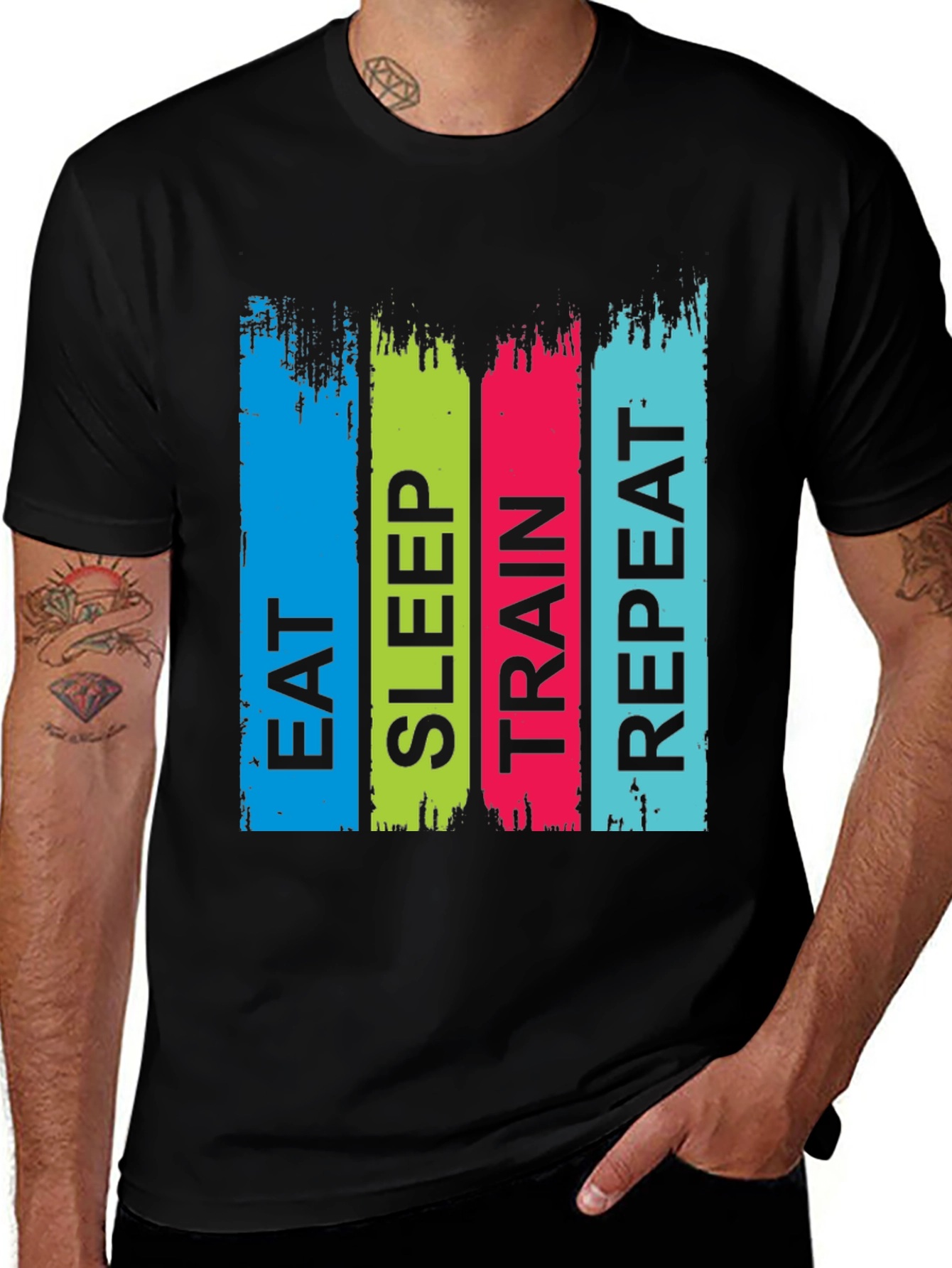 Eat Sleep Train Repeat Graphic Tee - Black