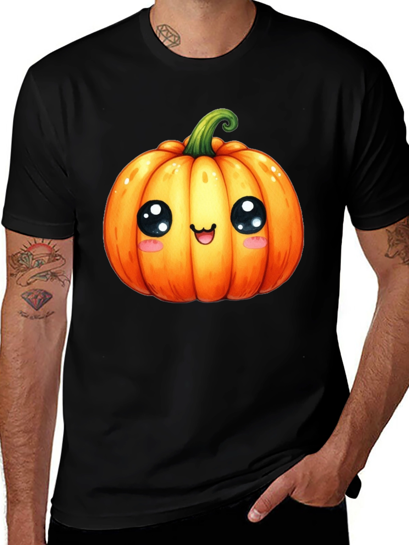 Variant 4 of Cute Cartoon Pumpkin Black T-Shirt