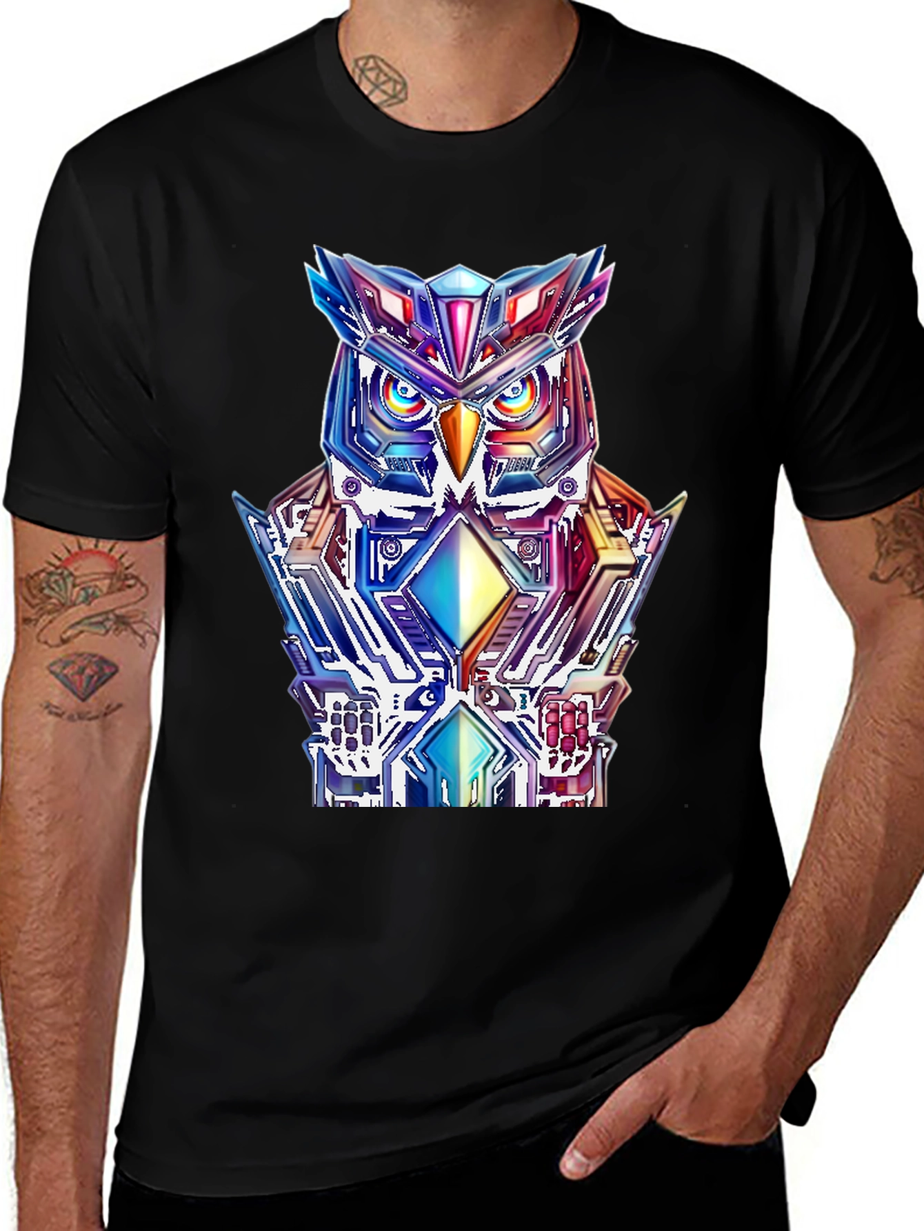 Variant 28 of Cyberpunk Owl Graphic Tee - Men's Black T-Shirt