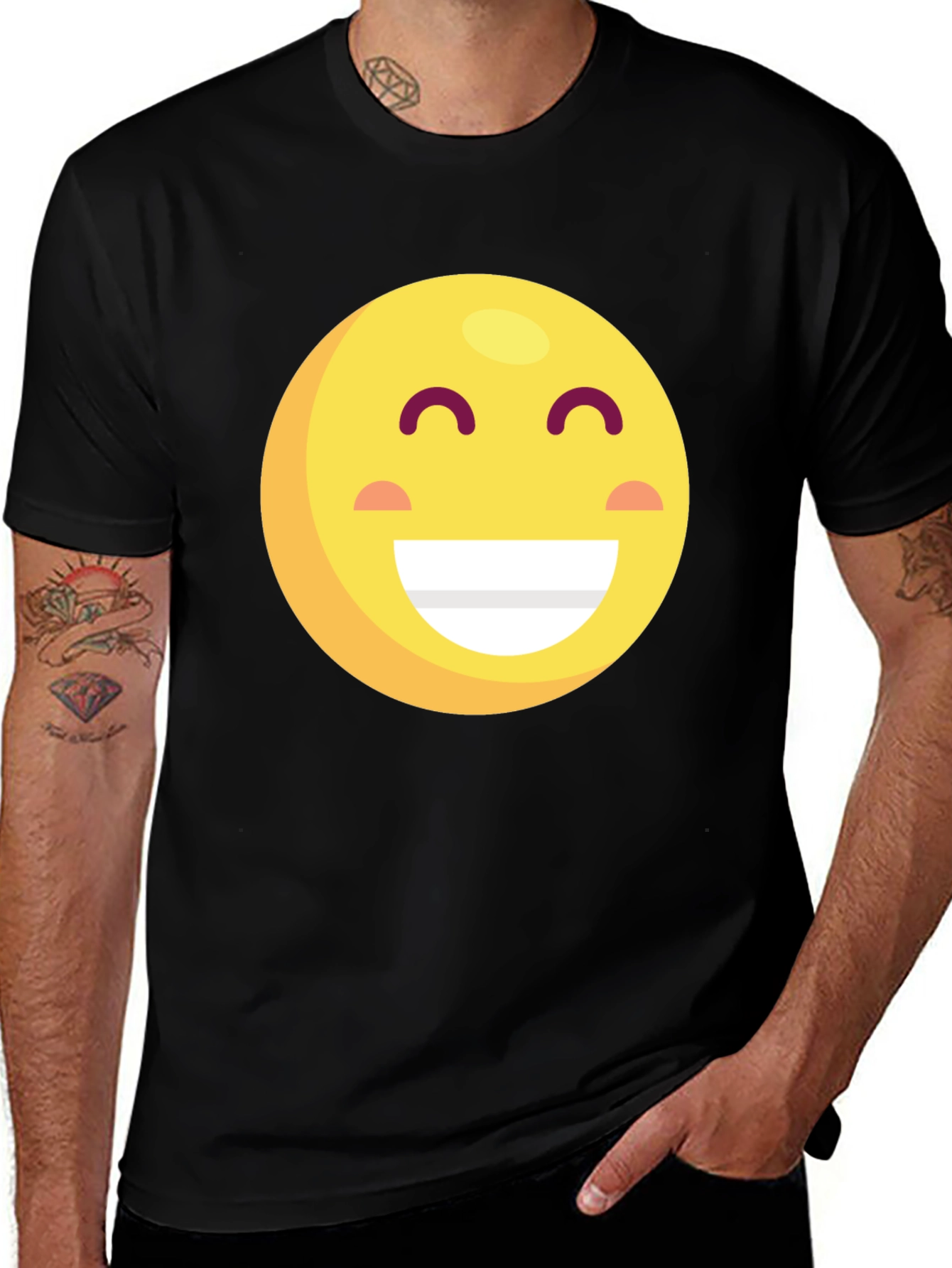 Variant 10 of Happy Face Graphic Tee - Black Cotton T-Shirt