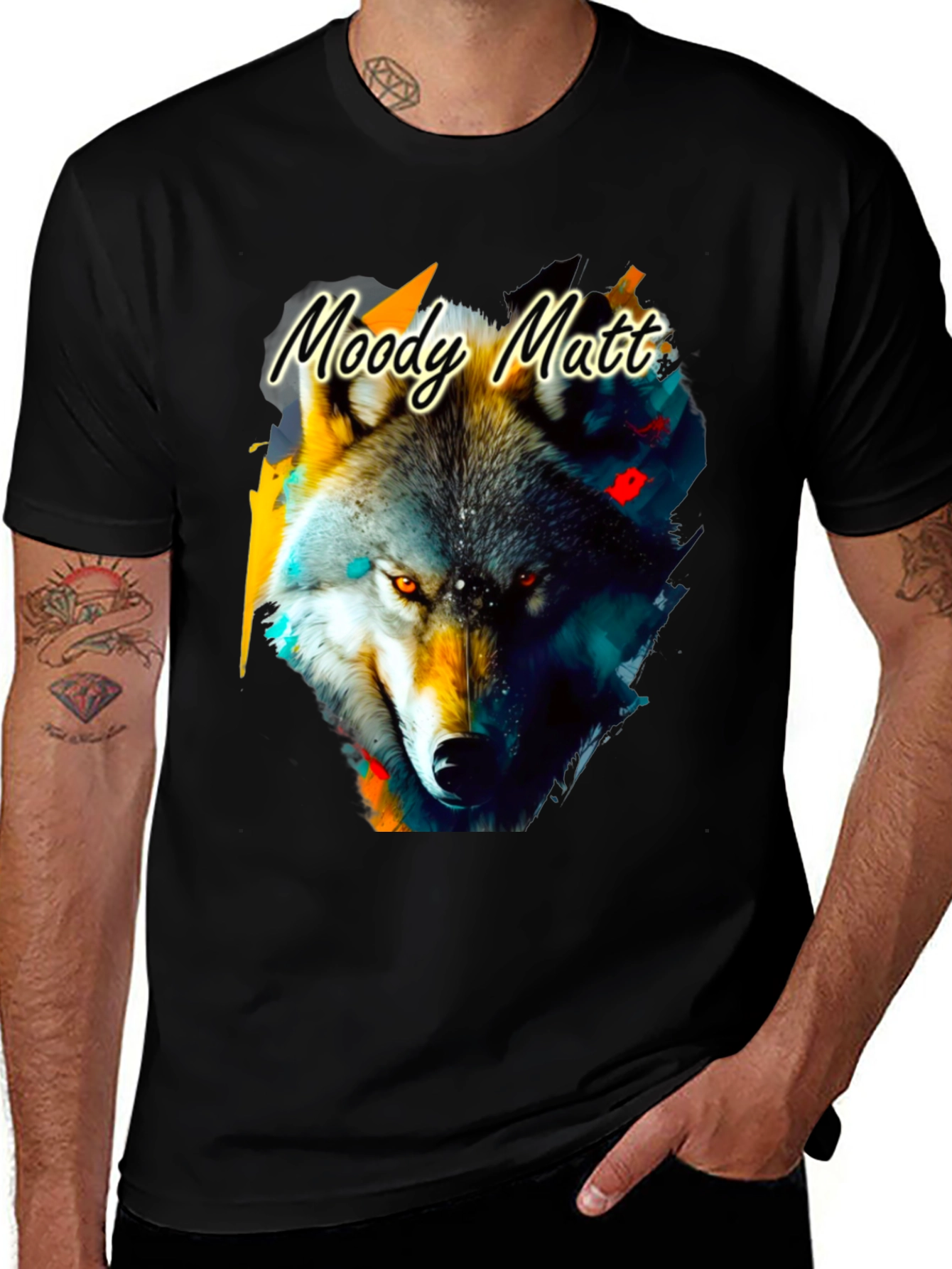 Variant 11 of Moody Matt Wolf Graphic Tee - Men's Black T-Shirt