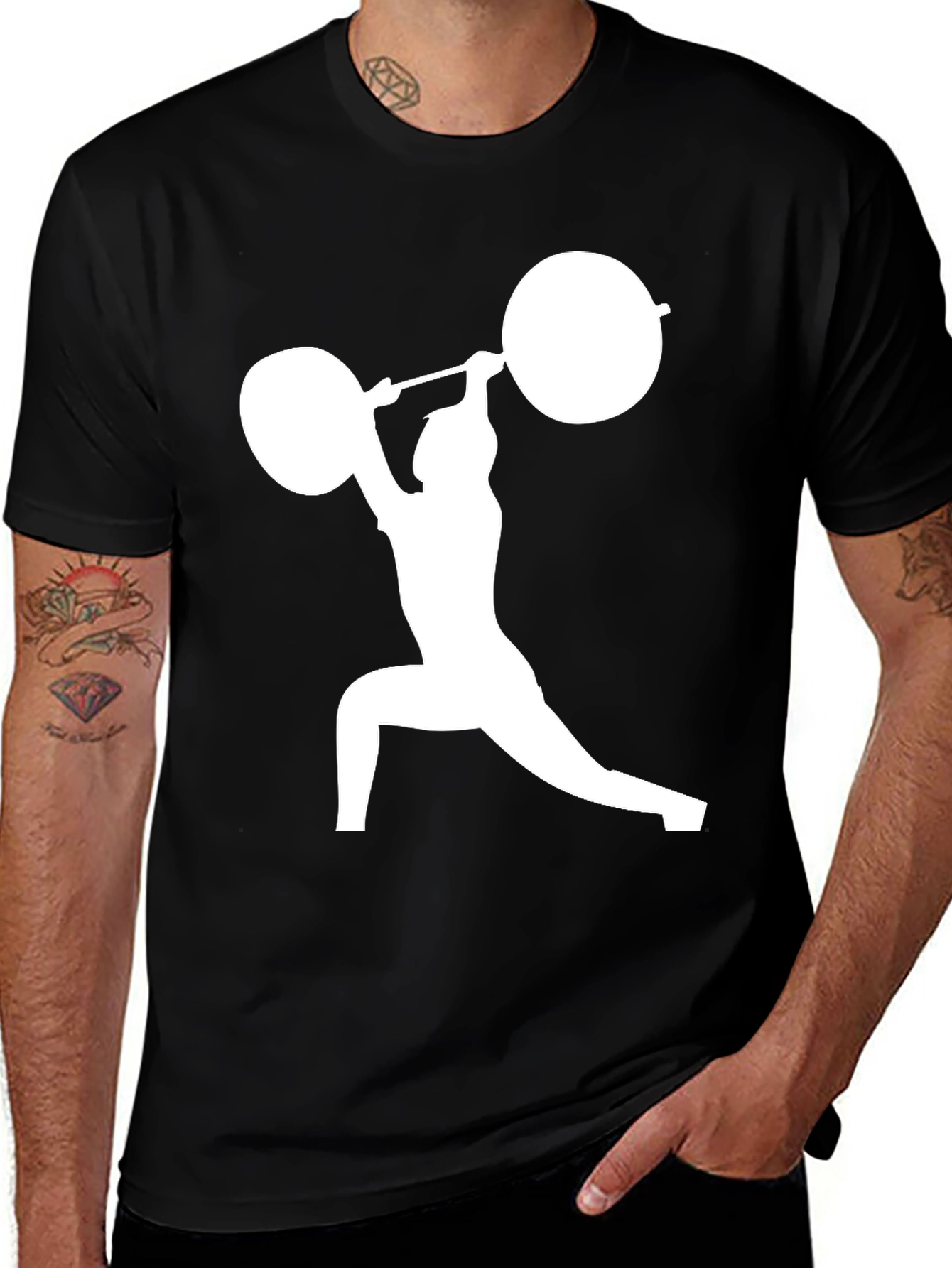Variant 22 of Weightlifter Silhouette T-Shirt - Black Cotton Gym Tee