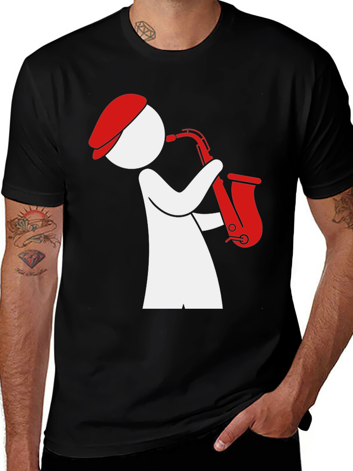 Variant 17 of Cool Saxophone Player Graphic Tee - Stylish & Unique!