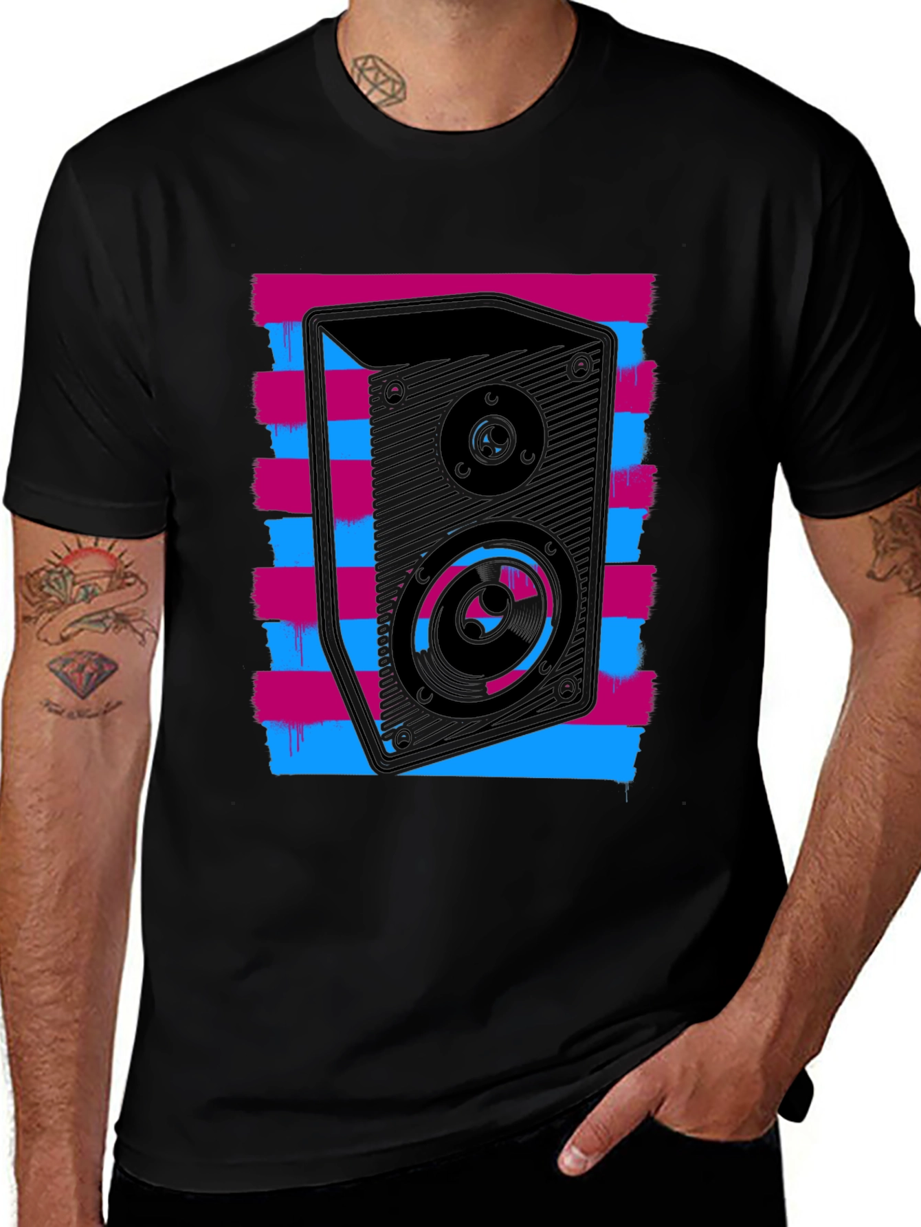 Black Retro Speaker Graphic T-Shirt - Bold Black Tee main image