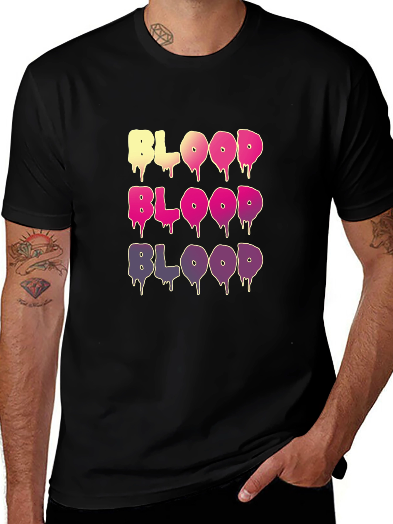 Variant 6 of Men's Blood Graphic Print Crew Neck T-Shirt