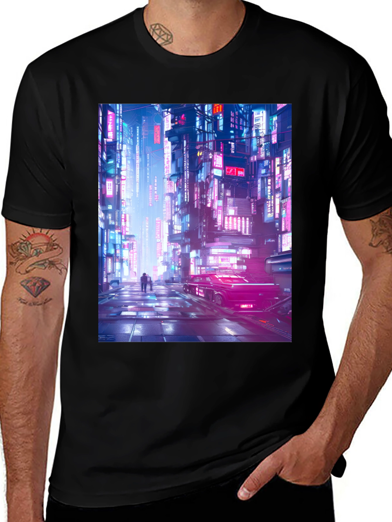 Variant 27 of Cyberpunk Cityscape Graphic Tee - Stylish Black T-Shirt