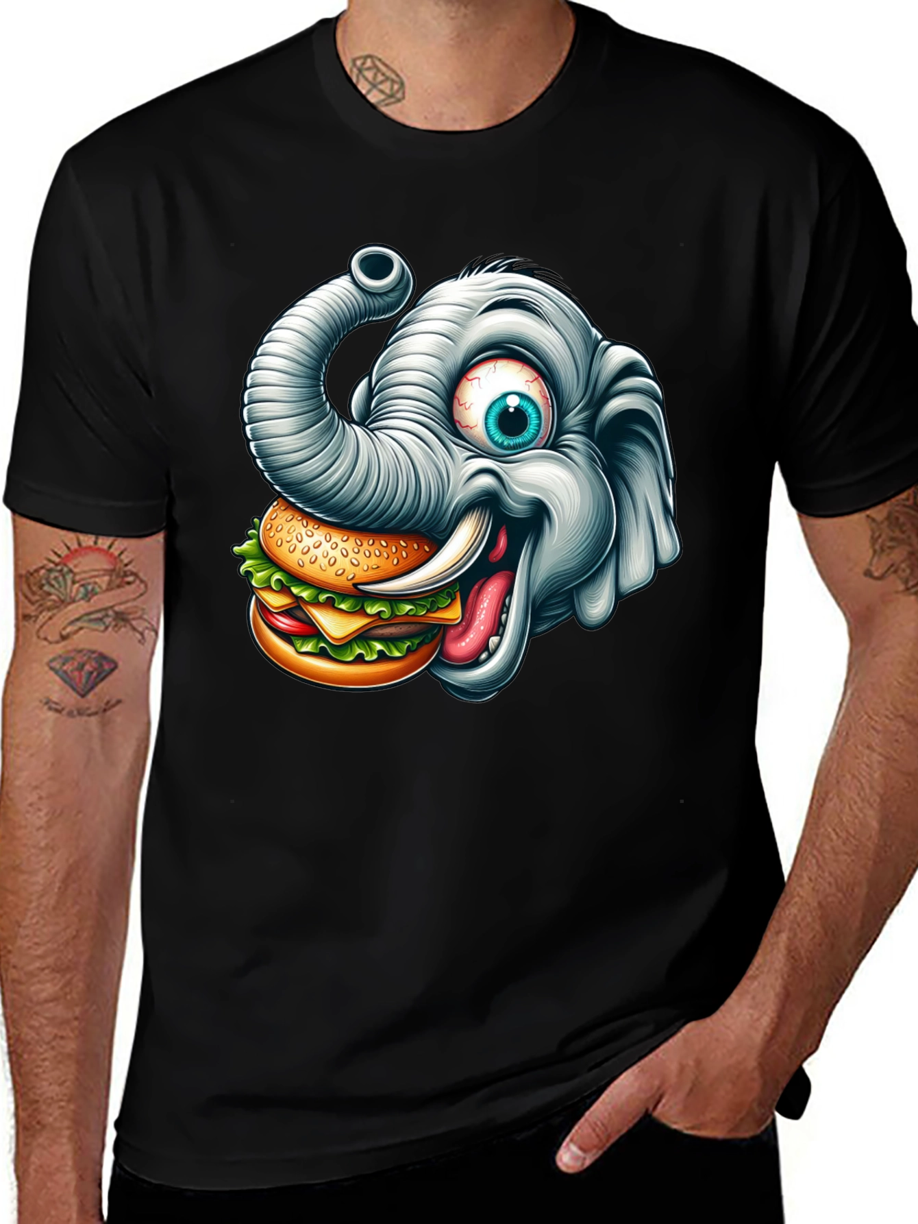 Variant 27 of Funny Elephant Burger Graphic T-Shirt