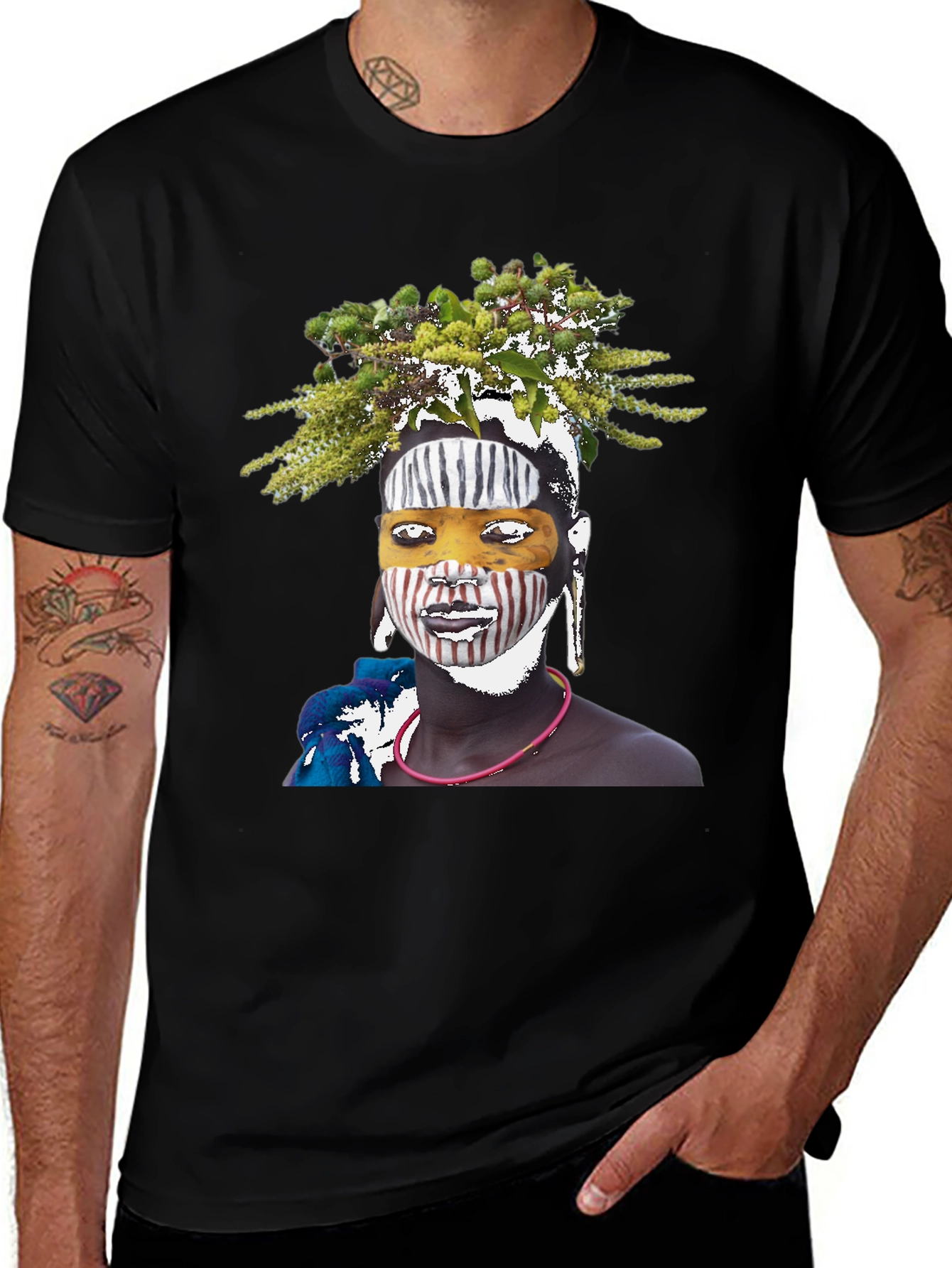 Black Tribal Face Art Graphic T-Shirt main image