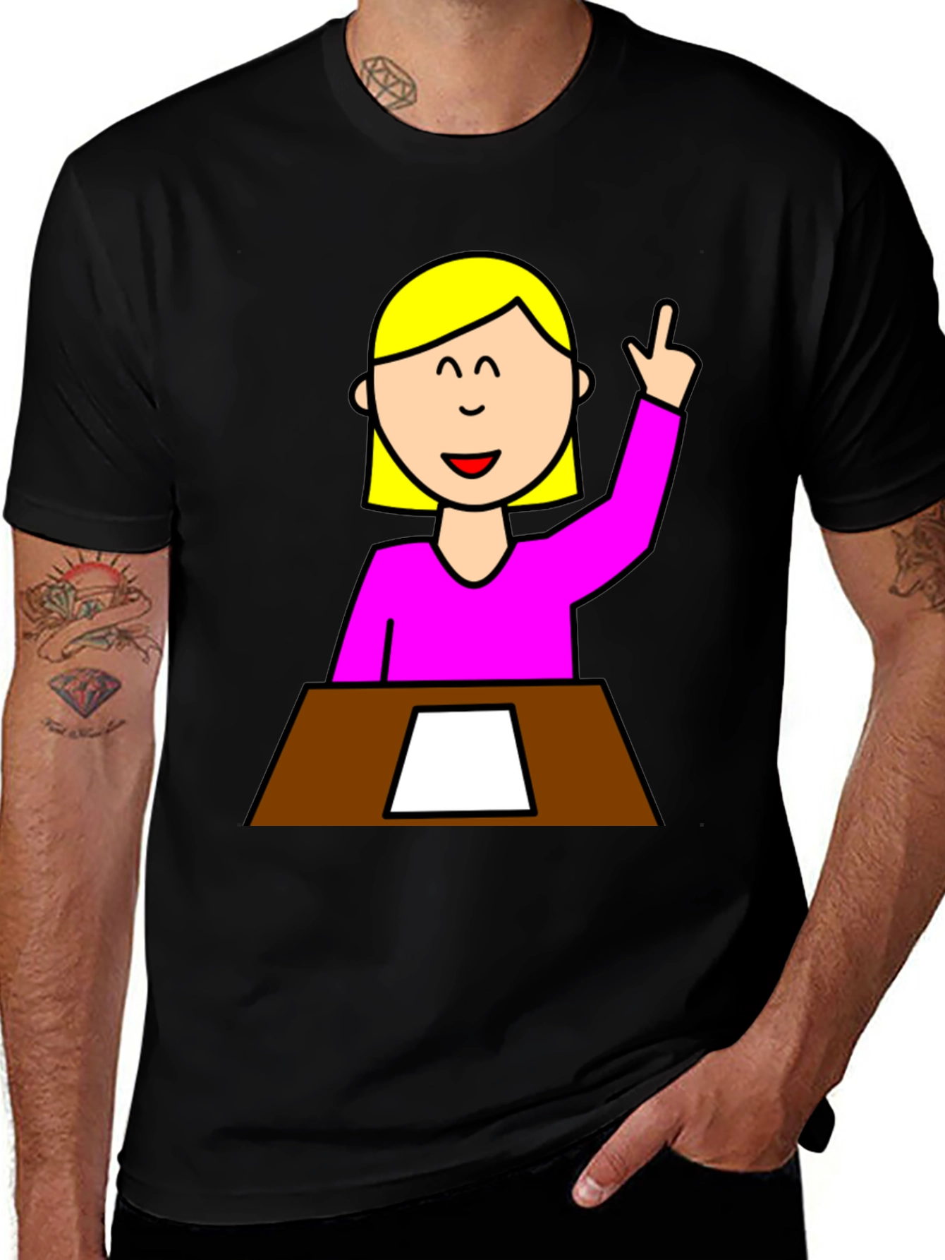 Variant 22 of Cartoon Teacher T-Shirt - Black Cotton Tee