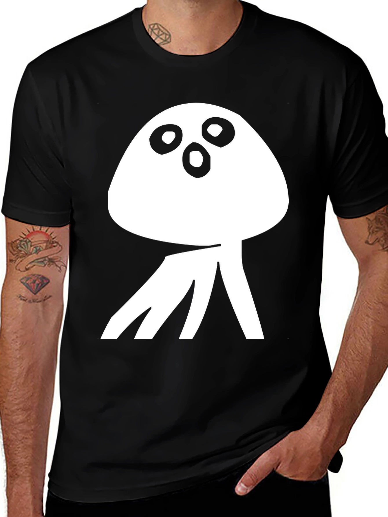 Variant 20 of Unique White Abstract Alien Graphic Black T-Shirt