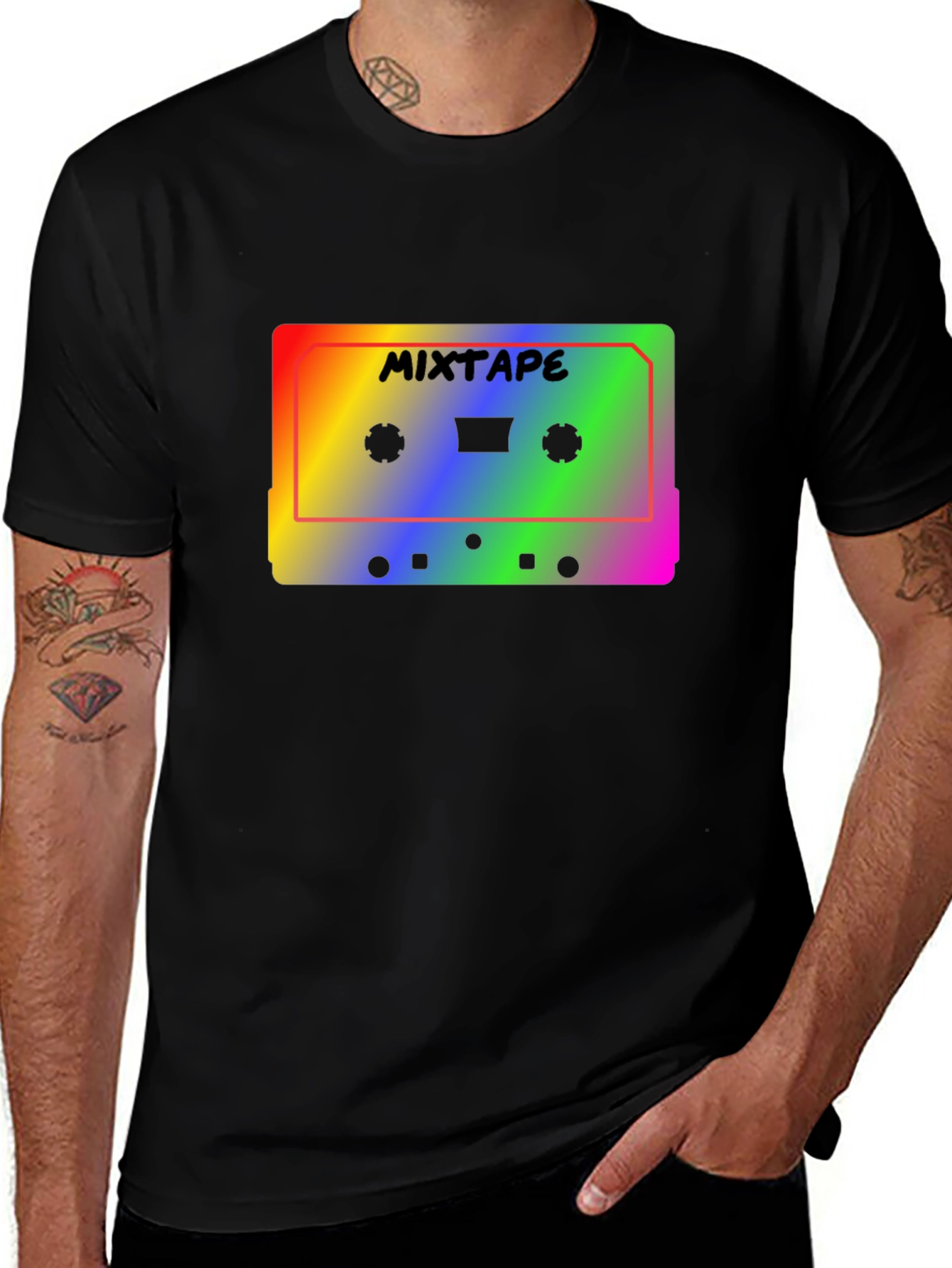 Variant 27 of Retro Mixtape T-Shirt - Rainbow Cassette Tape Design