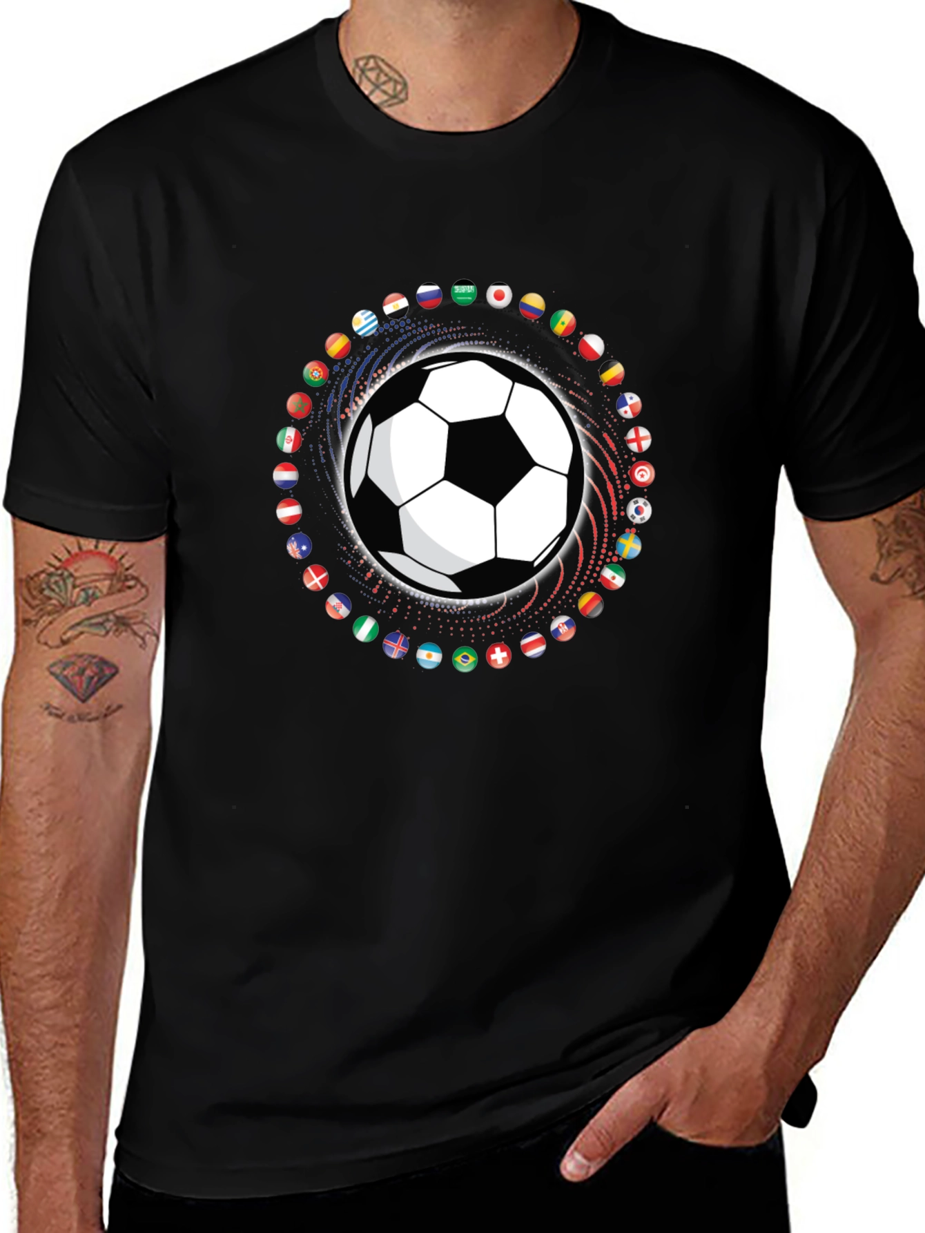 Variant 28 of Soccer Ball Flags Graphic T-Shirt - Black