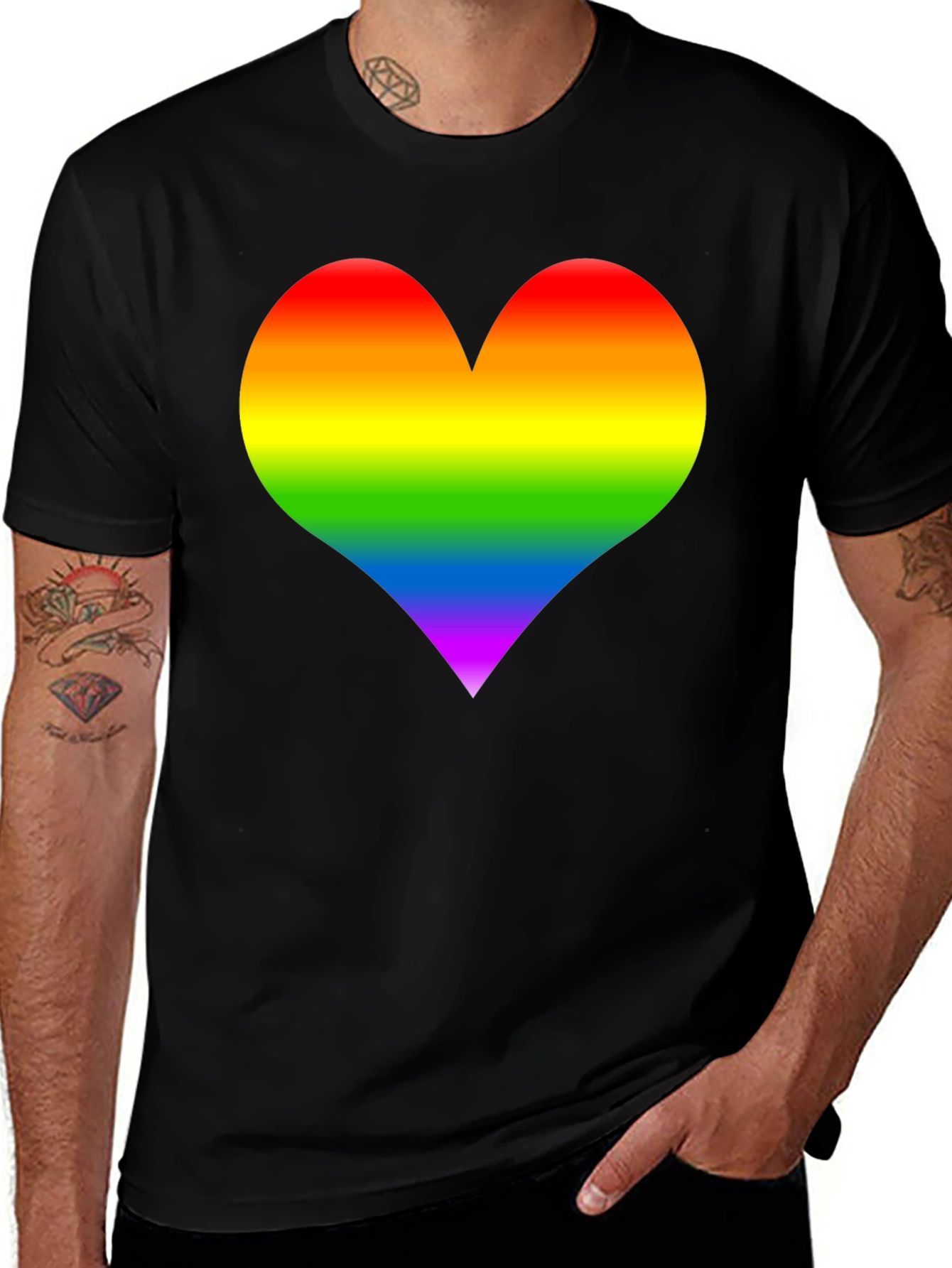 Pride Rainbow Heart T-Shirt - Black Cotton Gay Rights Tee