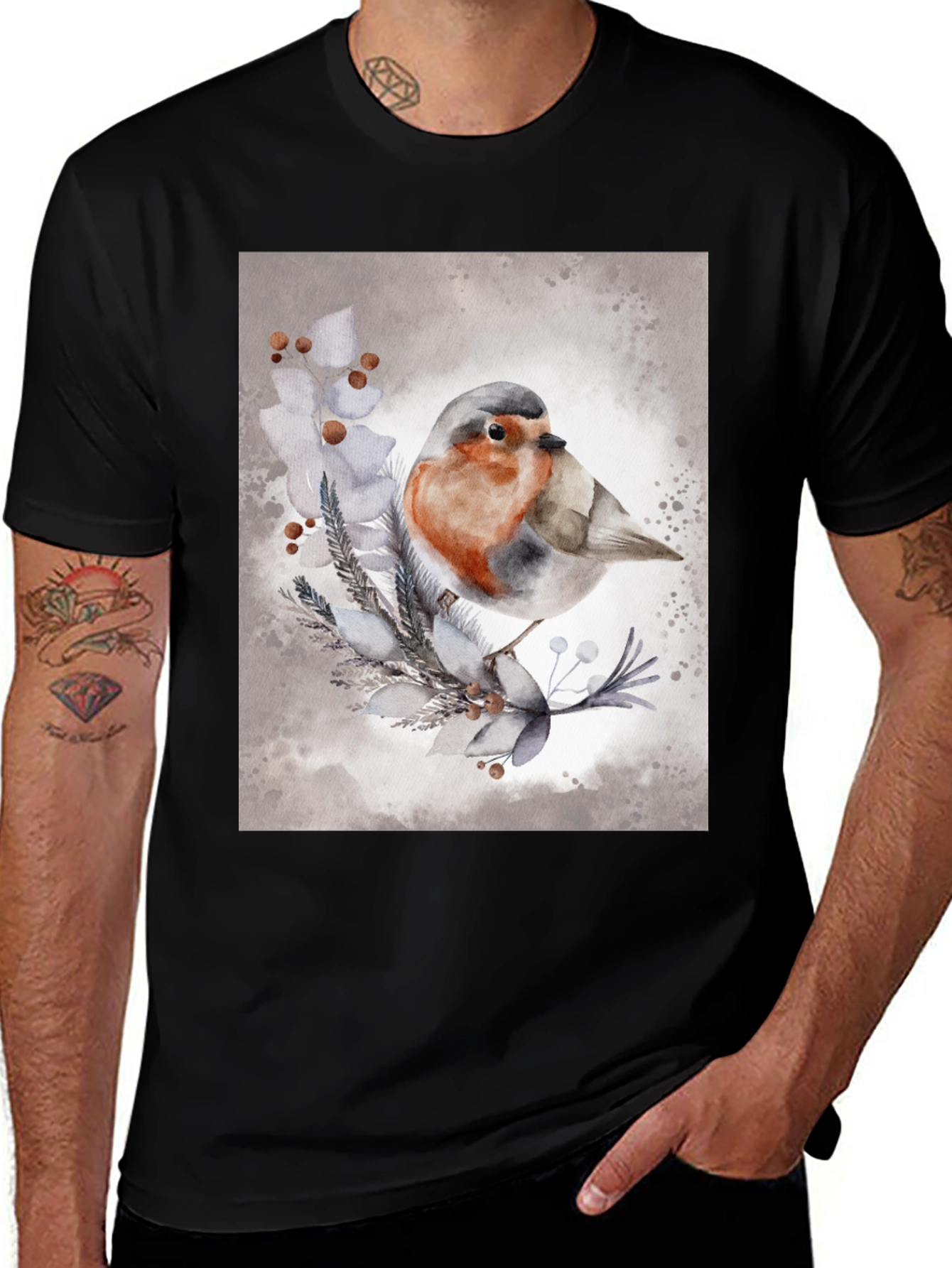 Variant 12 of Robin Bird Watercolor Art T-Shirt