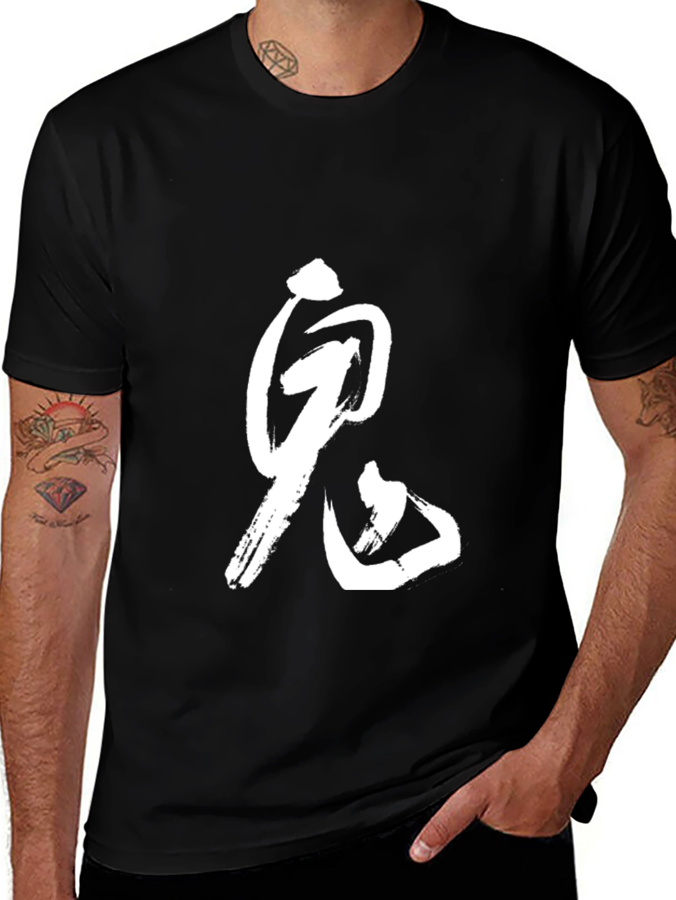 Black Black T-Shirt with White Japanese "Oni" Character main image