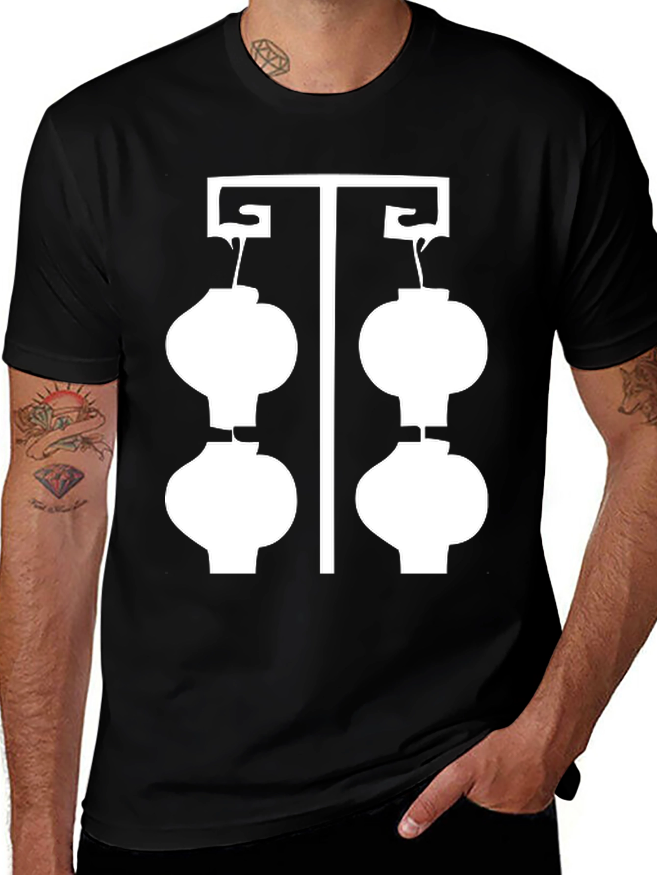 Variant 9 of Black T-Shirt with White Lantern Graphic