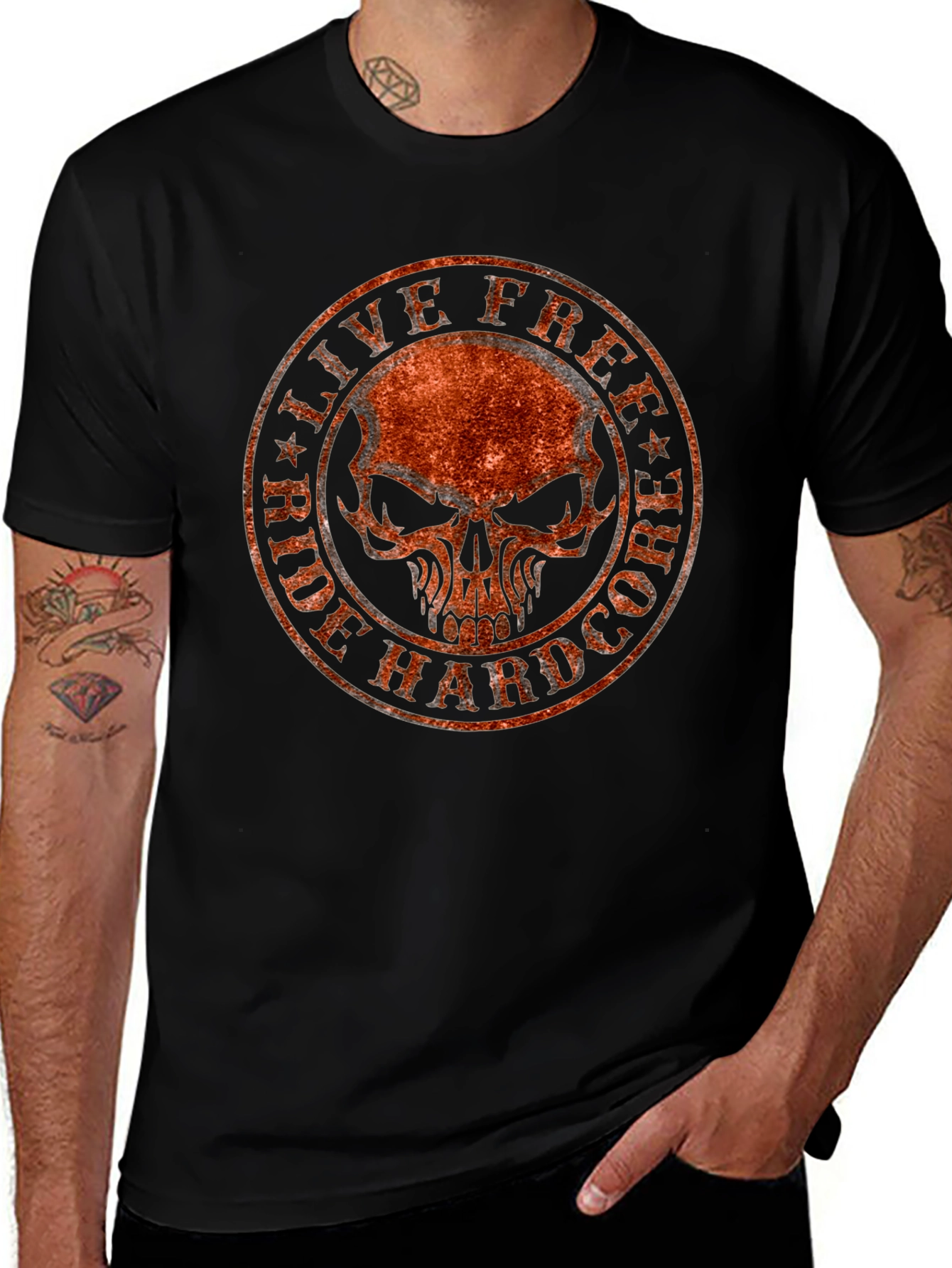 Live Free Ride Hardcore Skull Graphic Tee