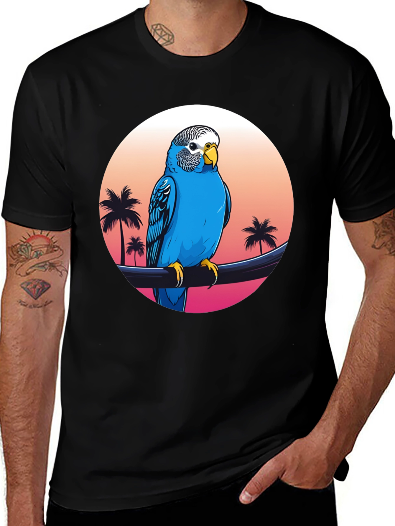 Variant 15 of Parrot on Tropical Sunset T-Shirt