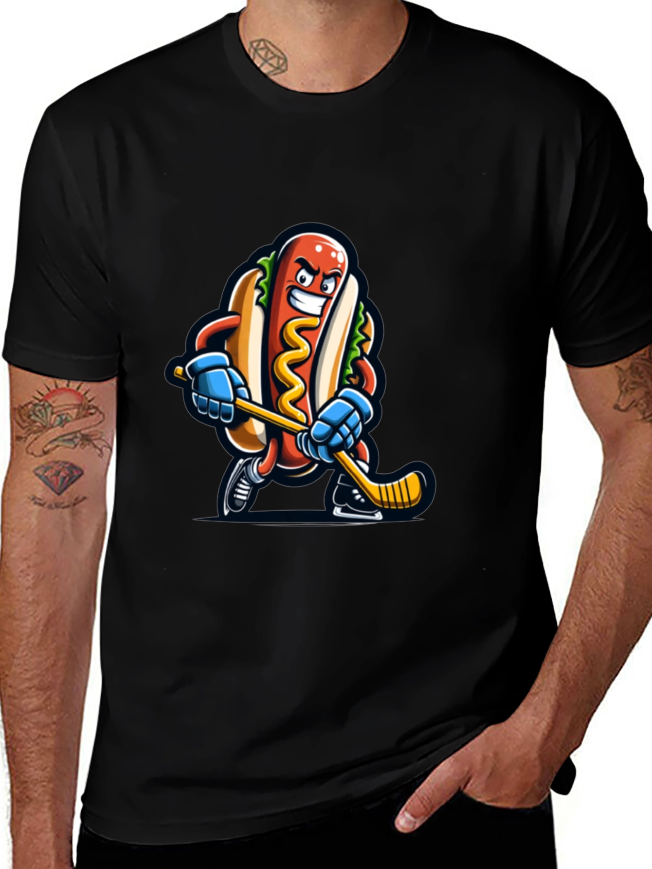 Variant 2 of Hockey Hotdog Graphic Tee - Black Cotton T-Shirt