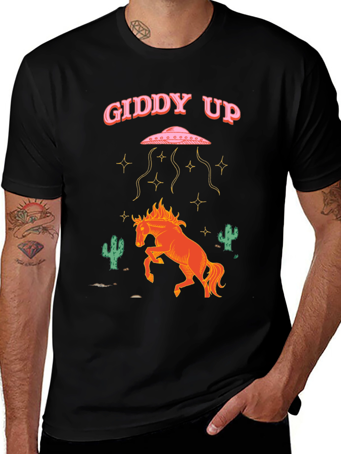 Giddy Up Alien Abduction Horse Graphic Tee