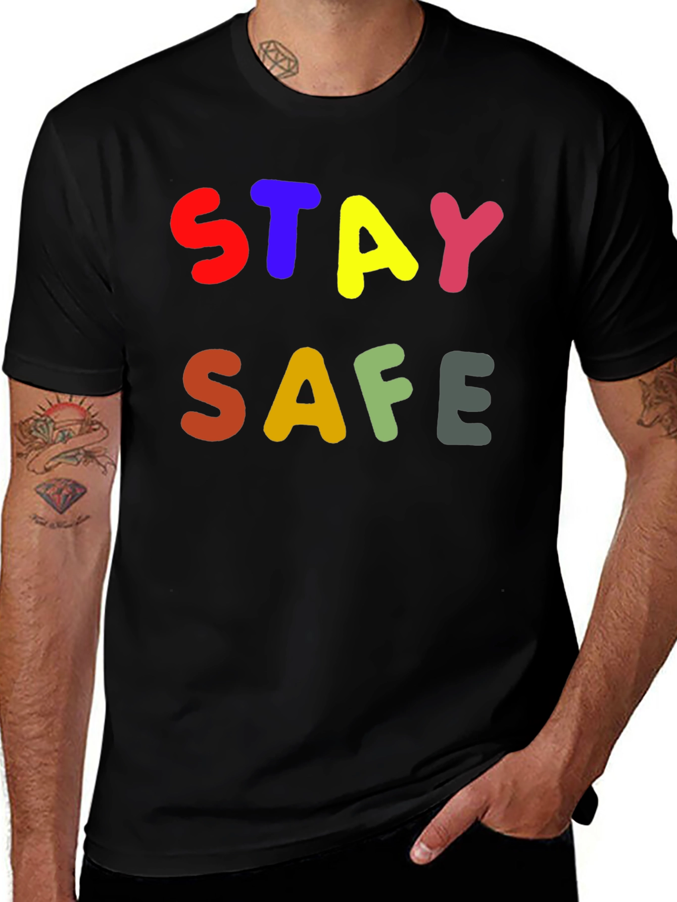 Variant 10 of Stay Safe T-Shirt - Colorful Graphic Tee