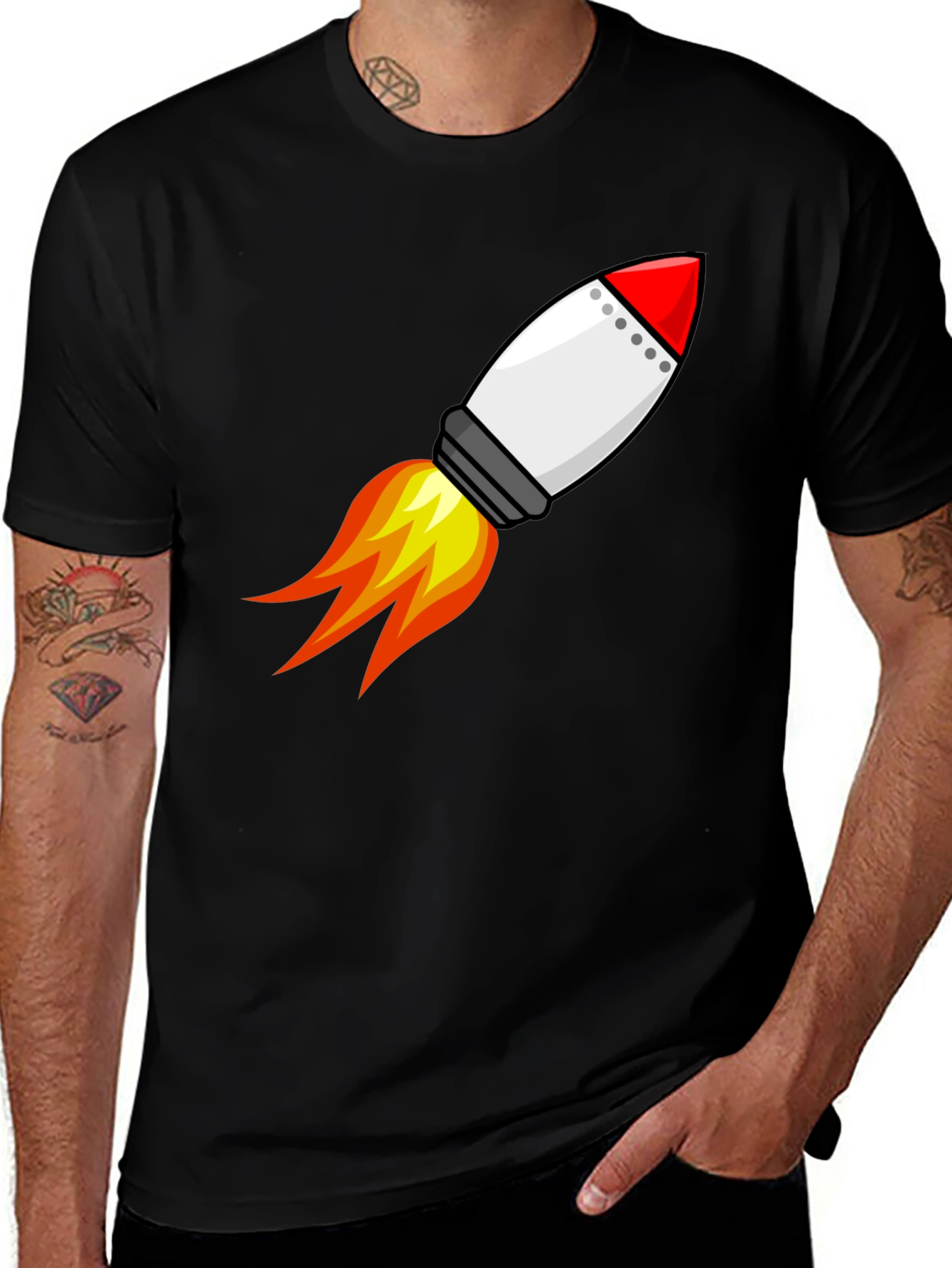 Variant 4 of Rocket Launch Graphic Tee - Black Cotton T-Shirt