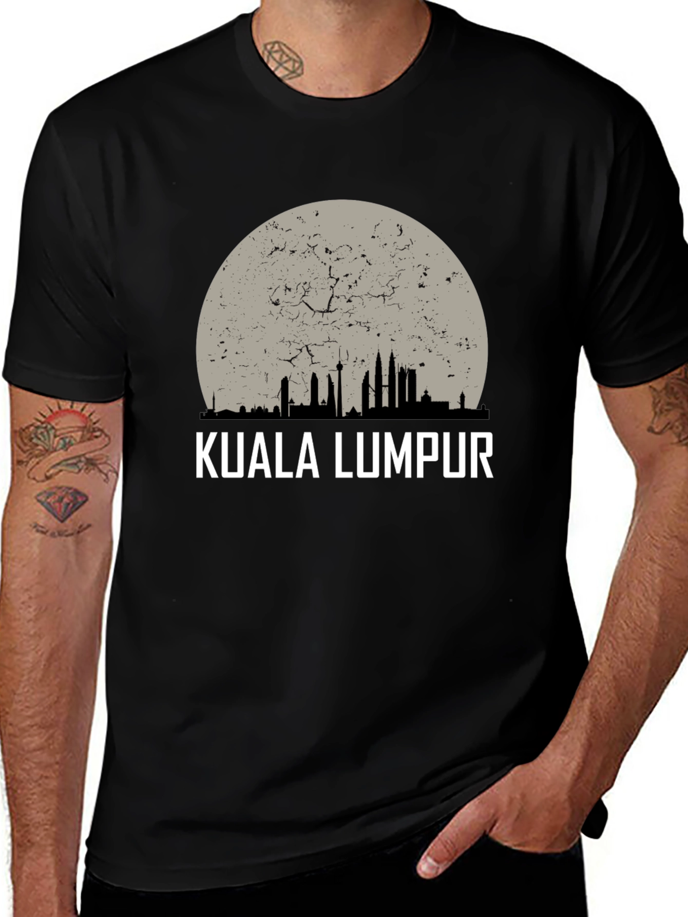Kuala Lumpur Skyline Graphic Tee - Black Crew Neck