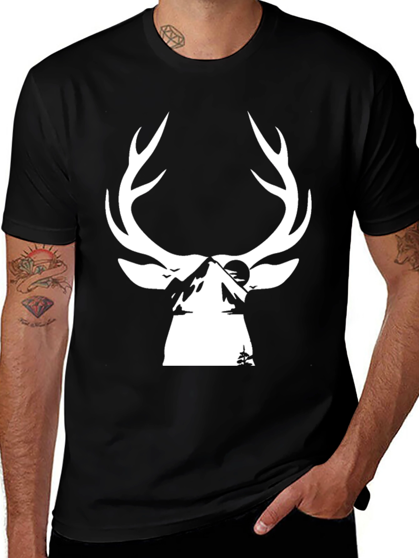 Variant 19 of Nature Deer Graphic T-Shirt - Black