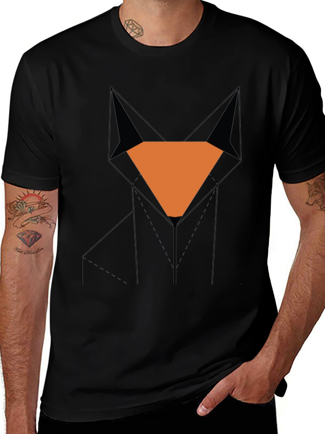 Geometric Fox Graphic Tee - Modern Unisex Design