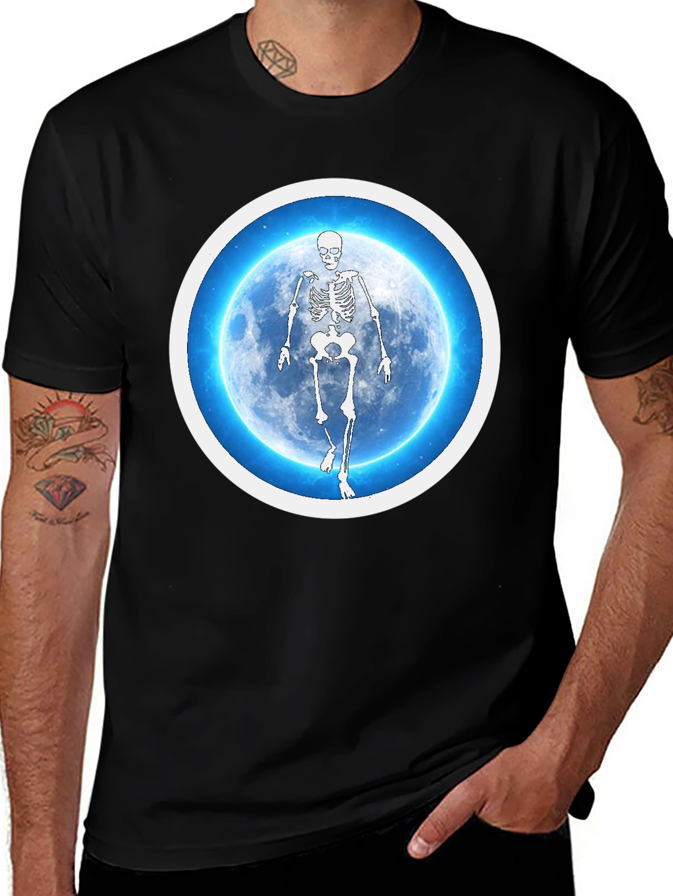 Variant 5 of Skeleton Moon Graphic Tee - Black Cotton Blend