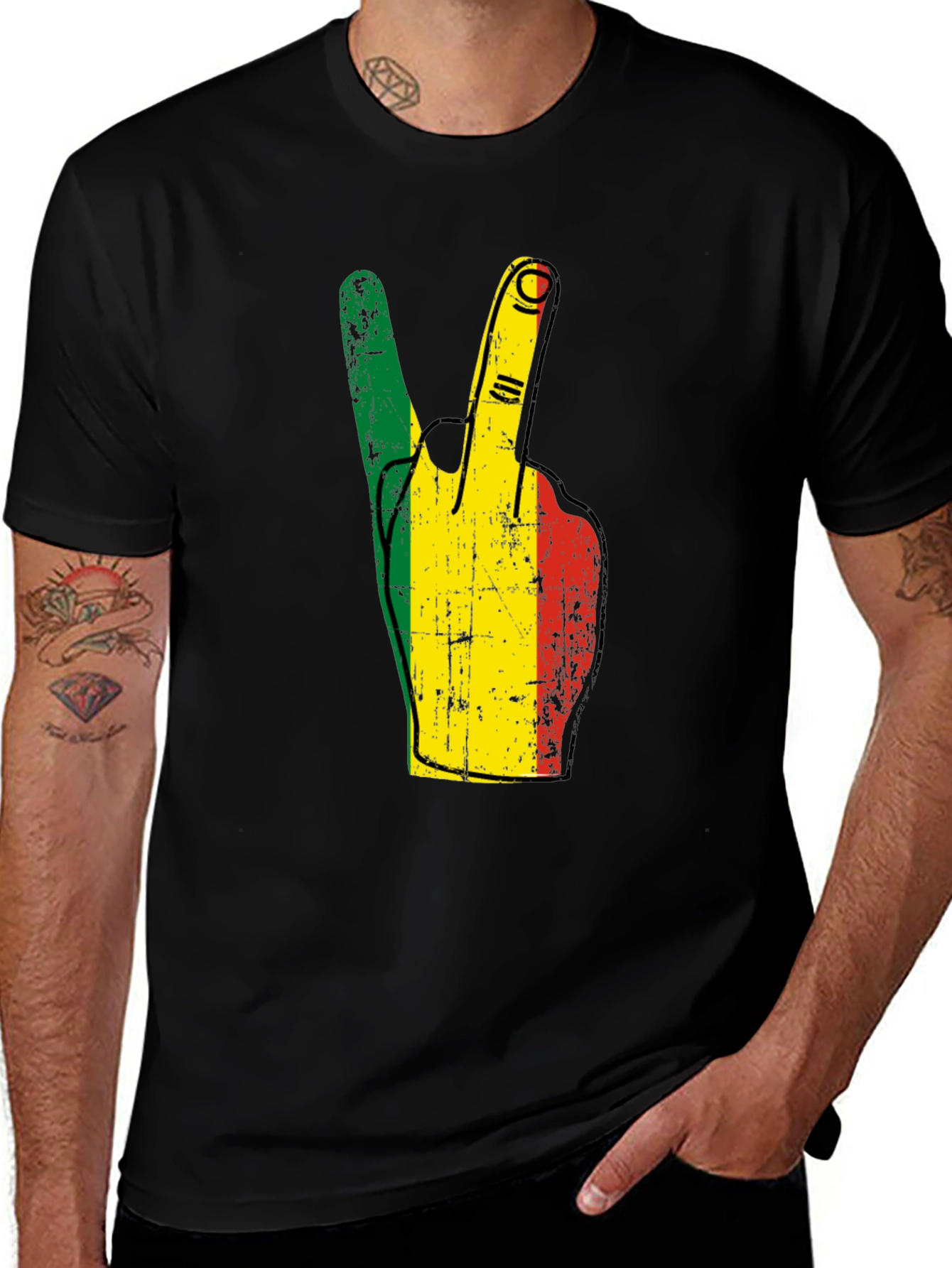 Variant 24 of Rasta Peace Sign Graphic T-Shirt - Black