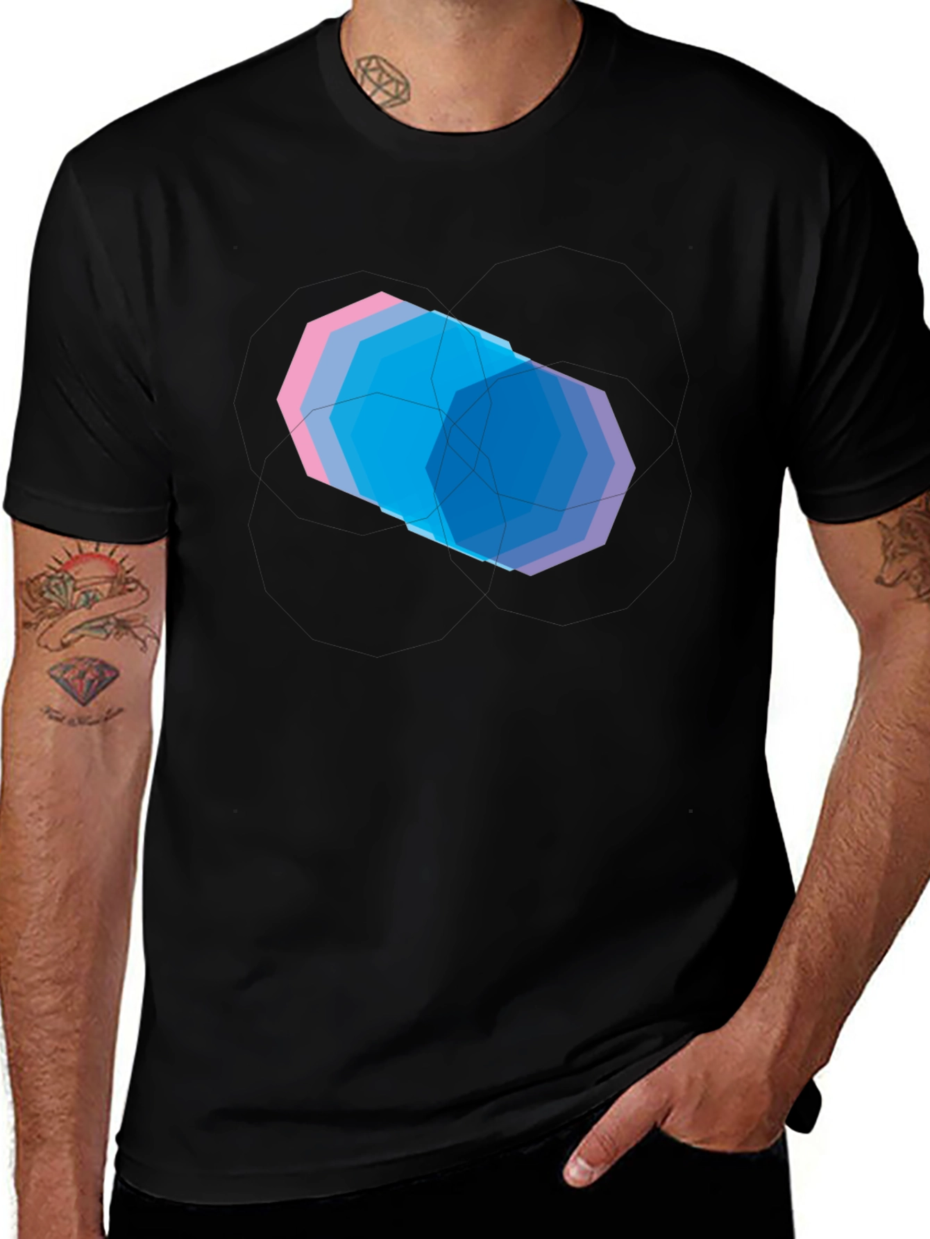 Variant 3 of Abstract Geometric Graphic Print Black T-Shirt
