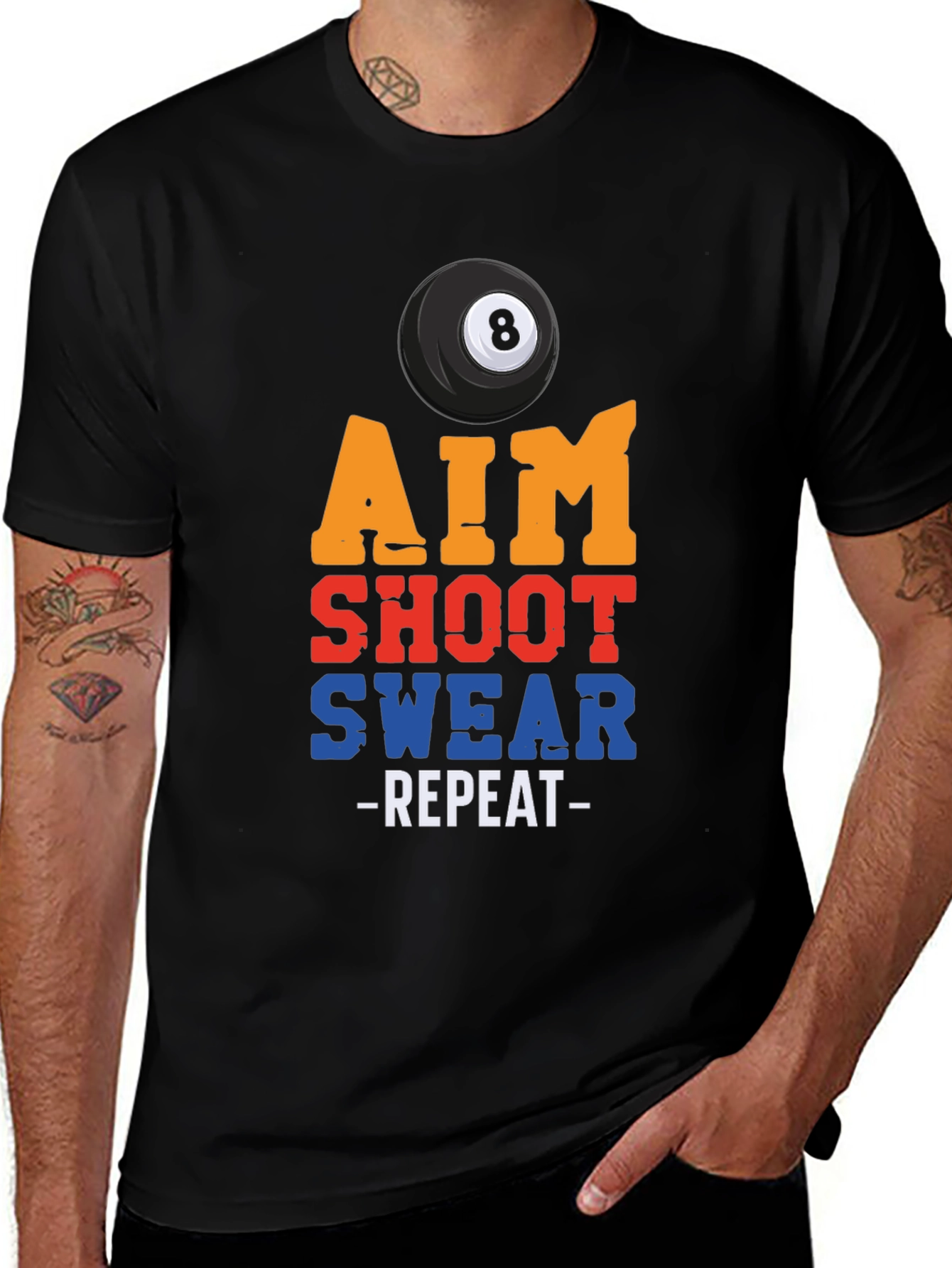 Aim Shoot Swear Repeat Billiards Graphic T-Shirt