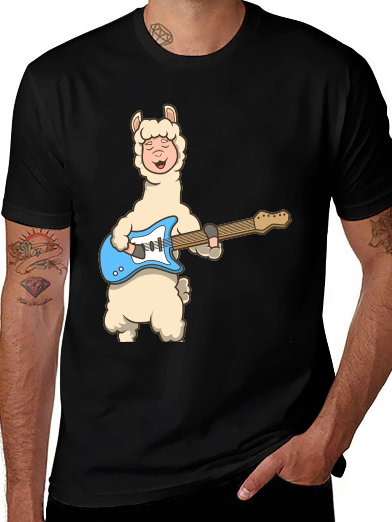Variant 5 of Llama Guitar Player Black T-Shirt