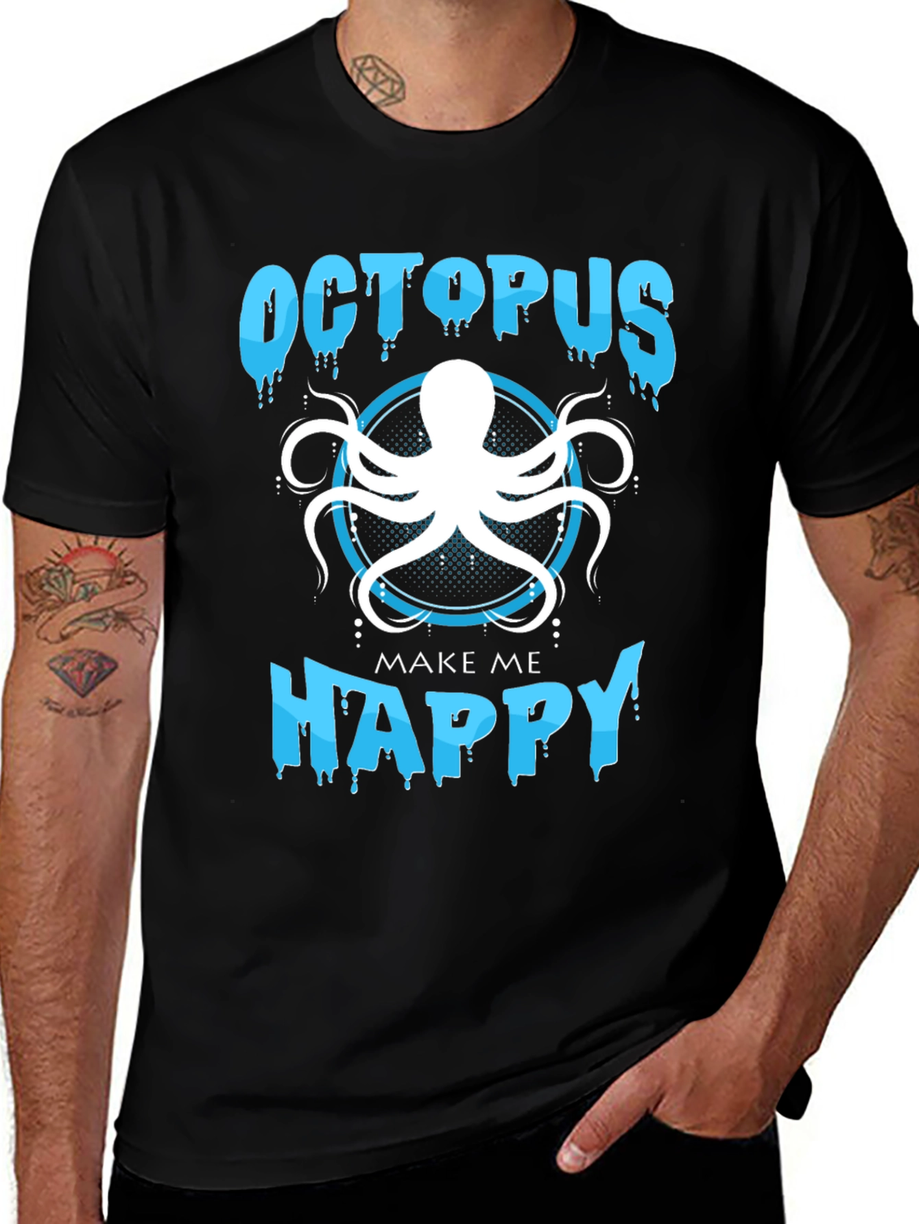 Variant 28 of Octopus Make Me Happy Black T-Shirt