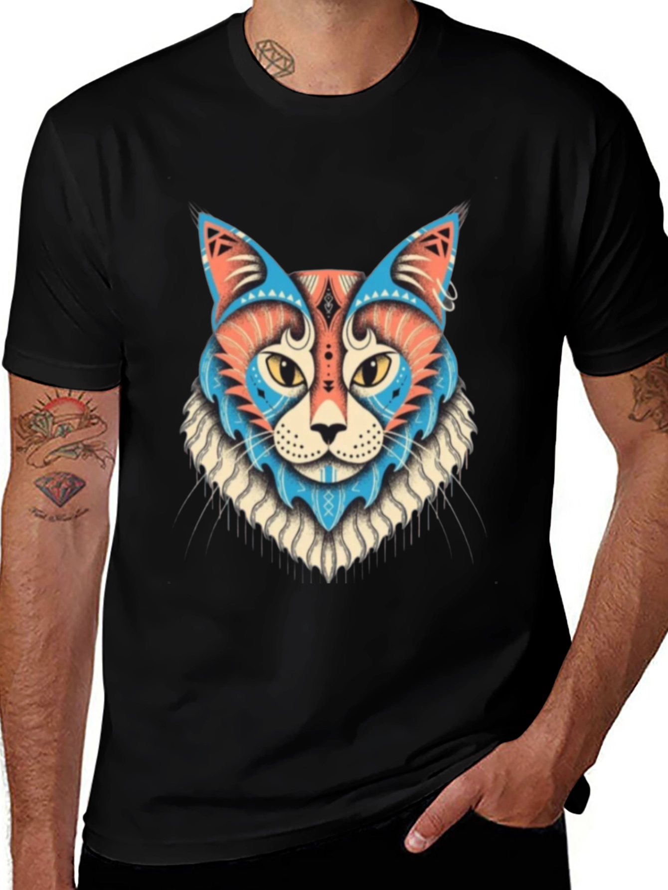 Variant 29 of Aztec Cat Graphic T-Shirt - Cool Artistic Design