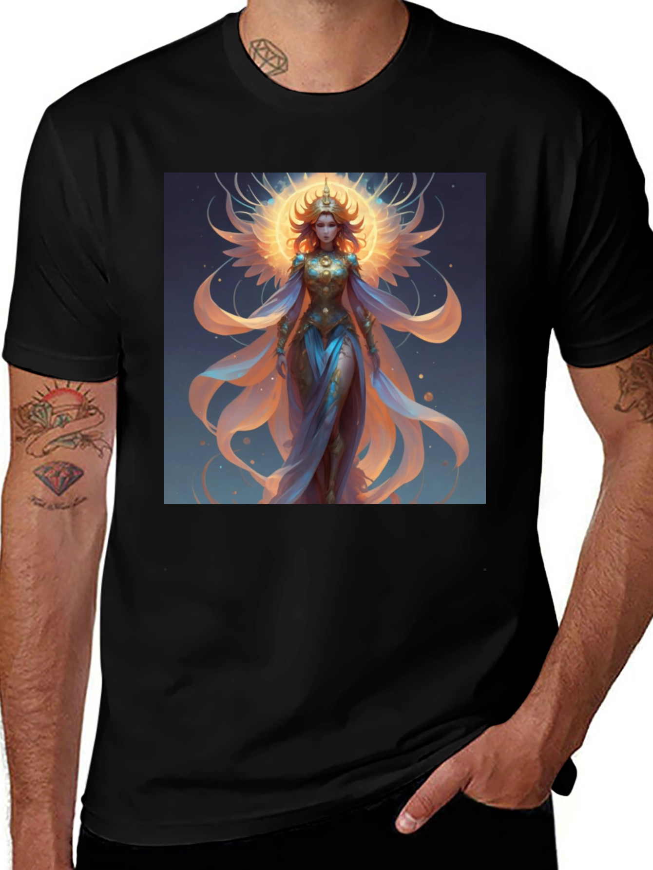 Variant 20 of Celestial Goddess Graphic Tee - Black Cotton Blend
