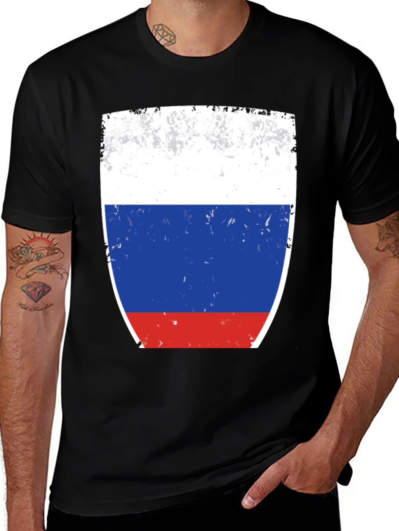 Variant 21 of Russia Flag Graphic Tee - Distressed Style