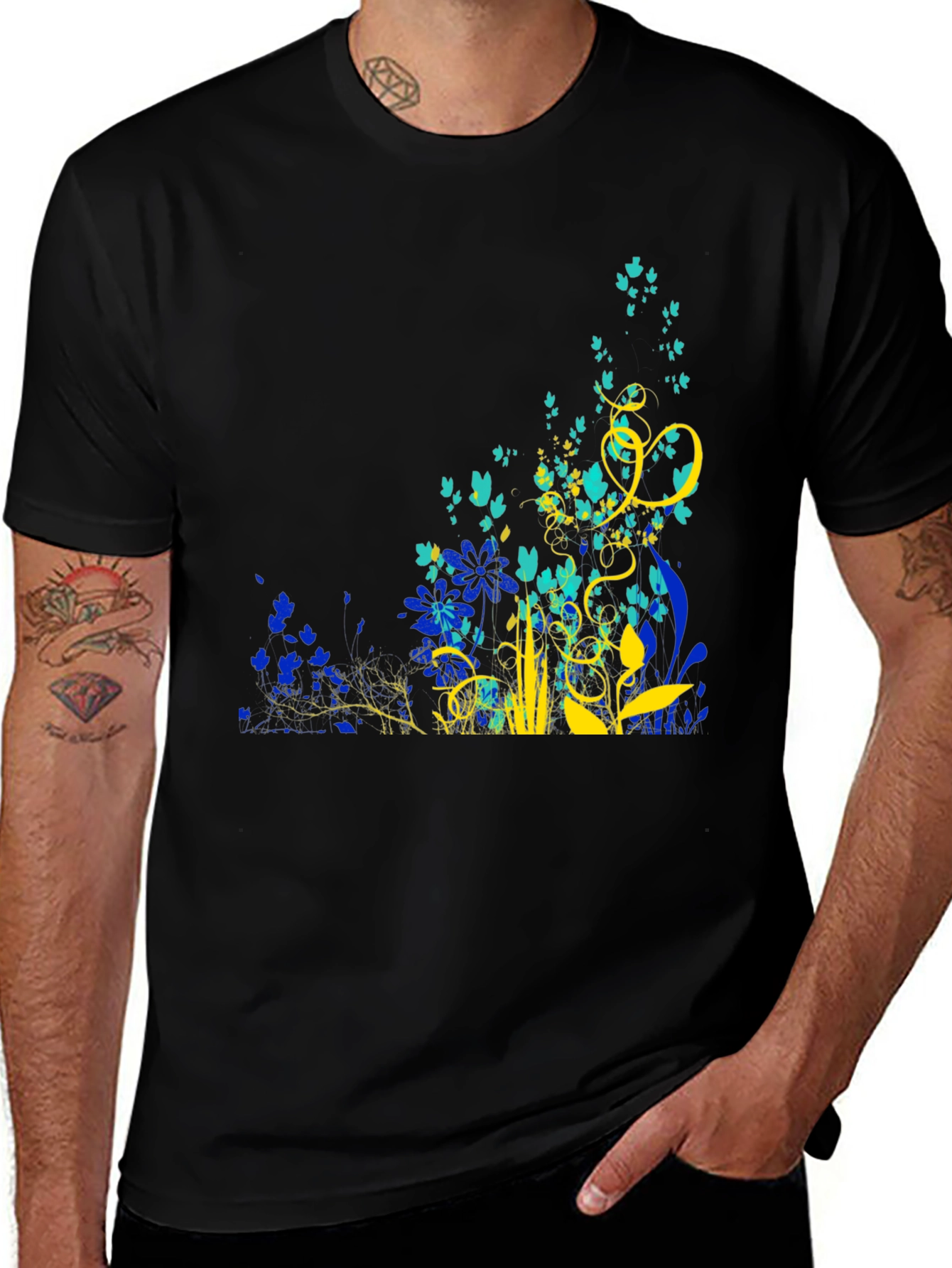 Variant 13 of Floral Graphic Print Black T-Shirt