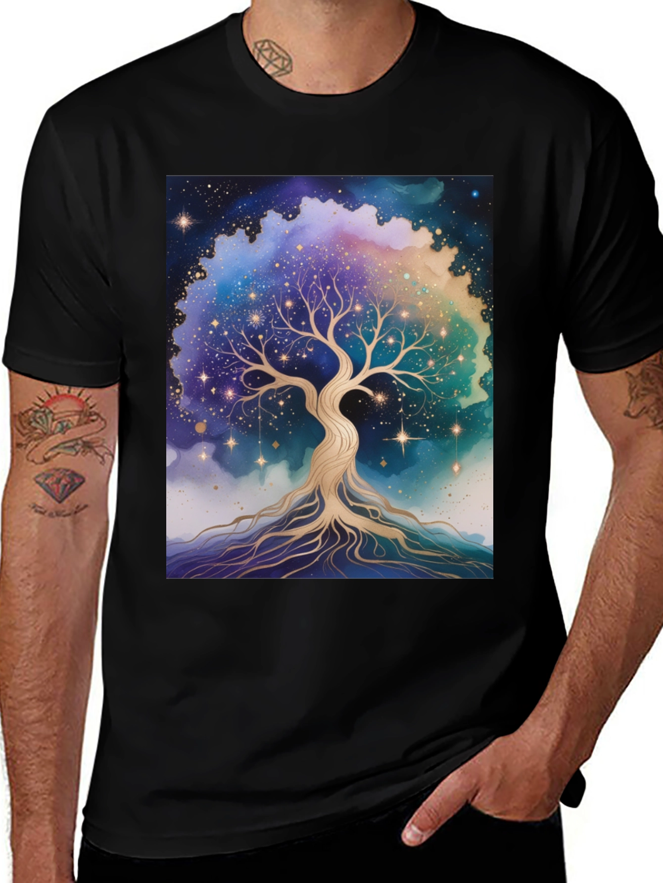 Celestial Tree of Life Graphic Tee - Premium Black Cotton