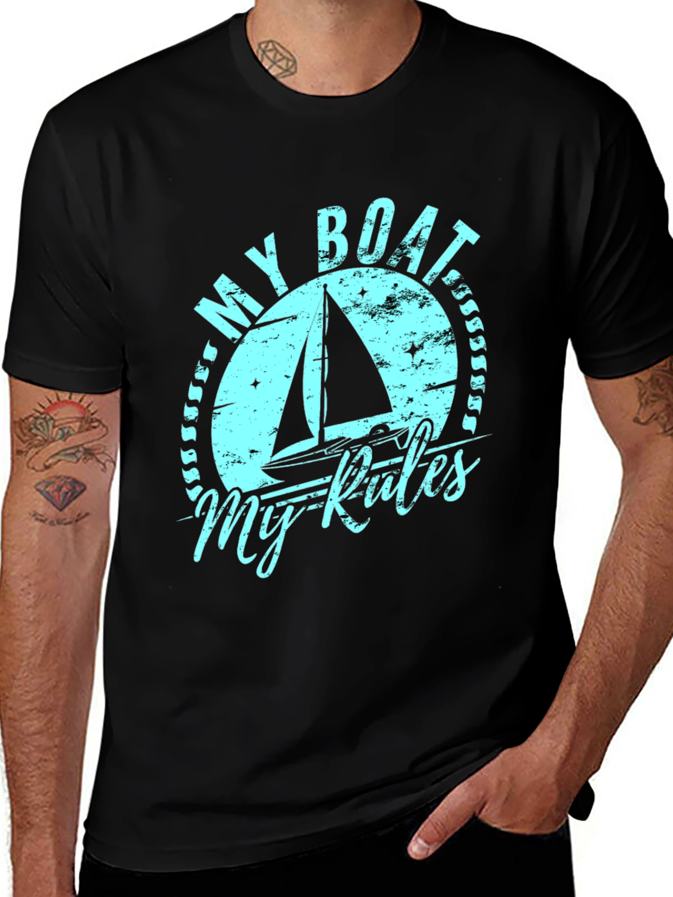 Variant 8 of My Boat My Rules Graphic Tee - Black Cotton T-Shirt