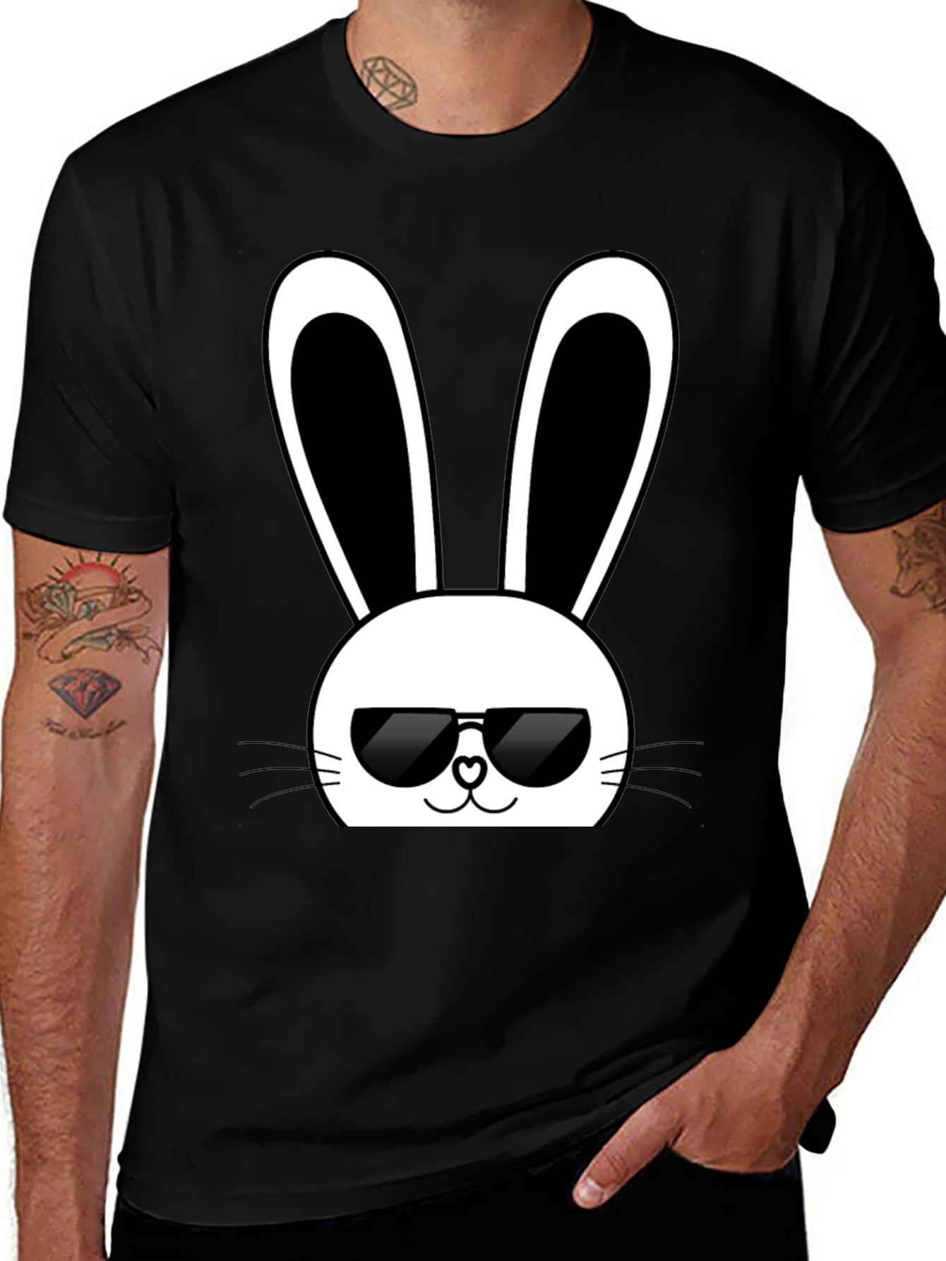 Variant 26 of Cool Bunny Graphic Tee - Black Cotton T-Shirt