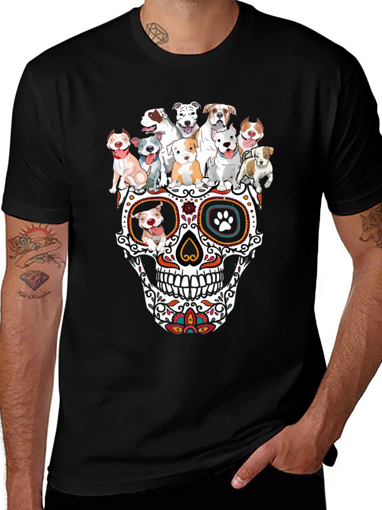 Dog Skull Graphic T-Shirt - Dia de los Muertos Style