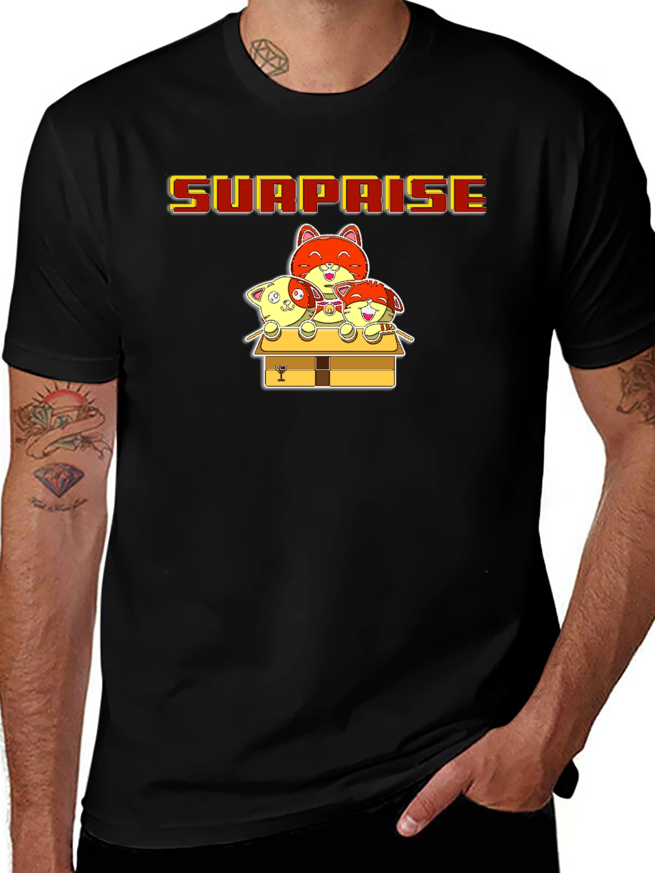 Variant 15 of Surprise Cats T-Shirt - Cute Cartoon Design