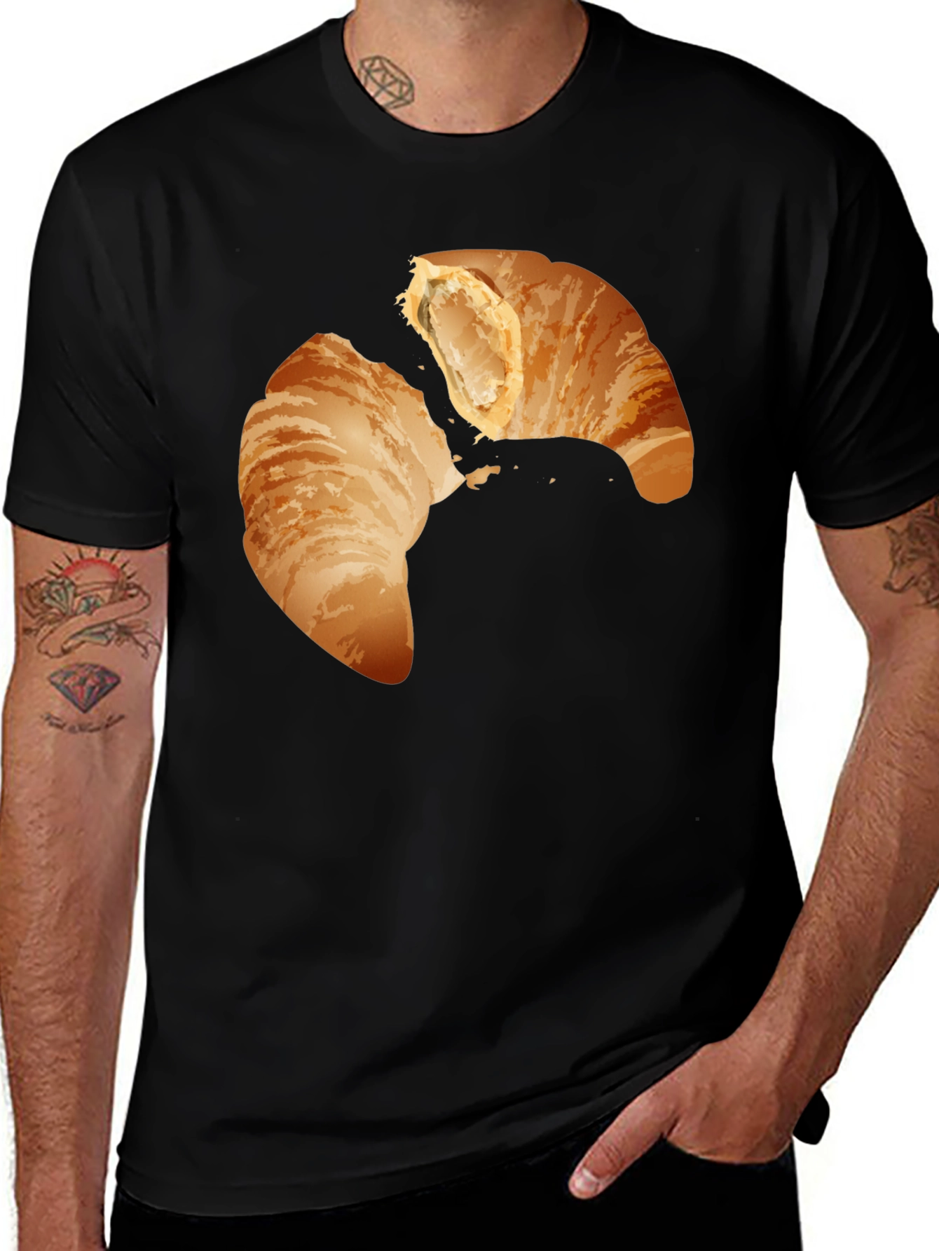 Variant 22 of Croissant Graphic Tee - Black Crew Neck