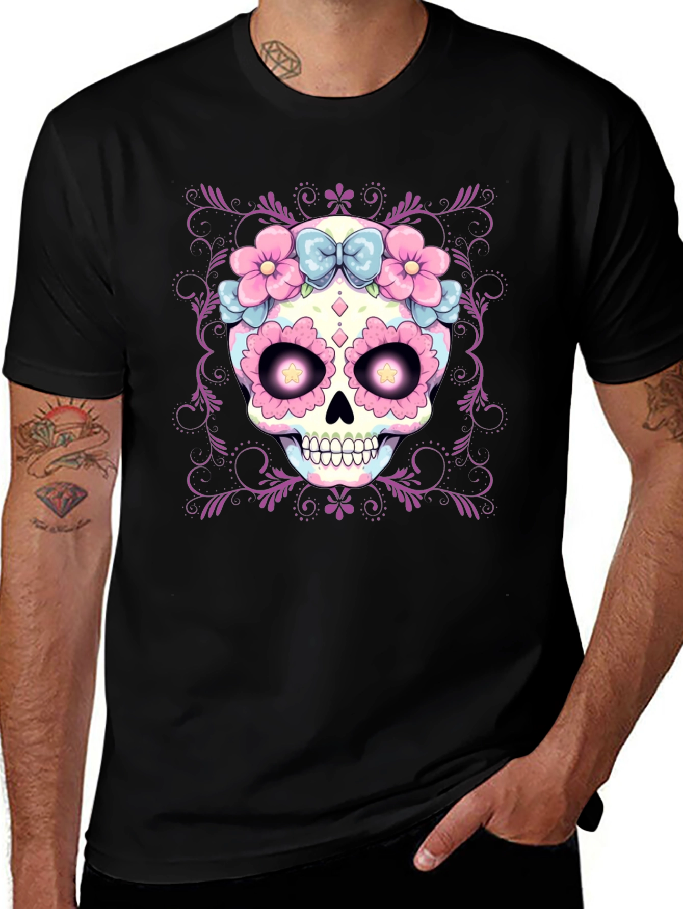 Variant 24 of Sugar Skull Floral Wreath Graphic Tee
