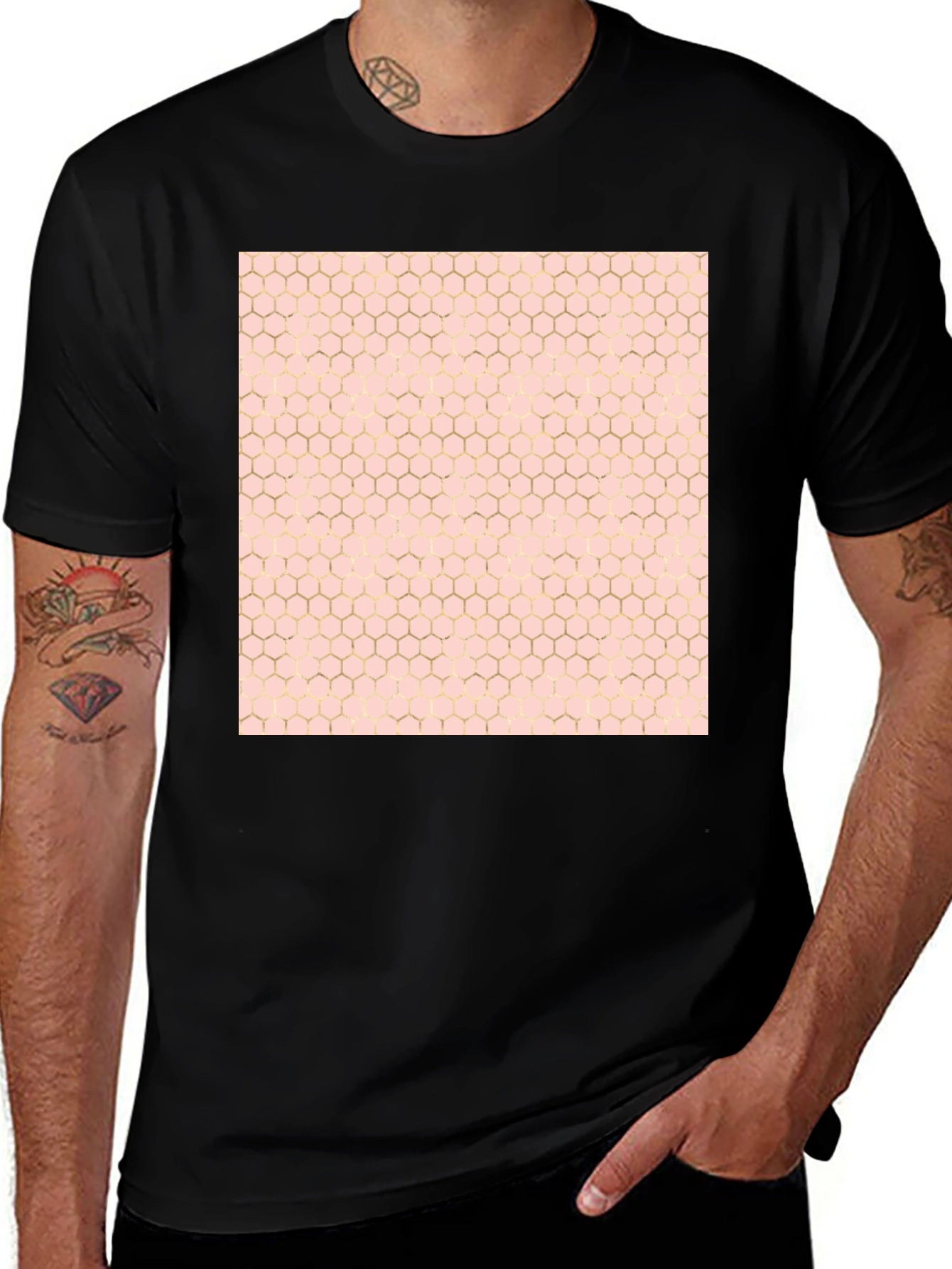 Honeycomb Pattern T-Shirt - Stylish Black Tee