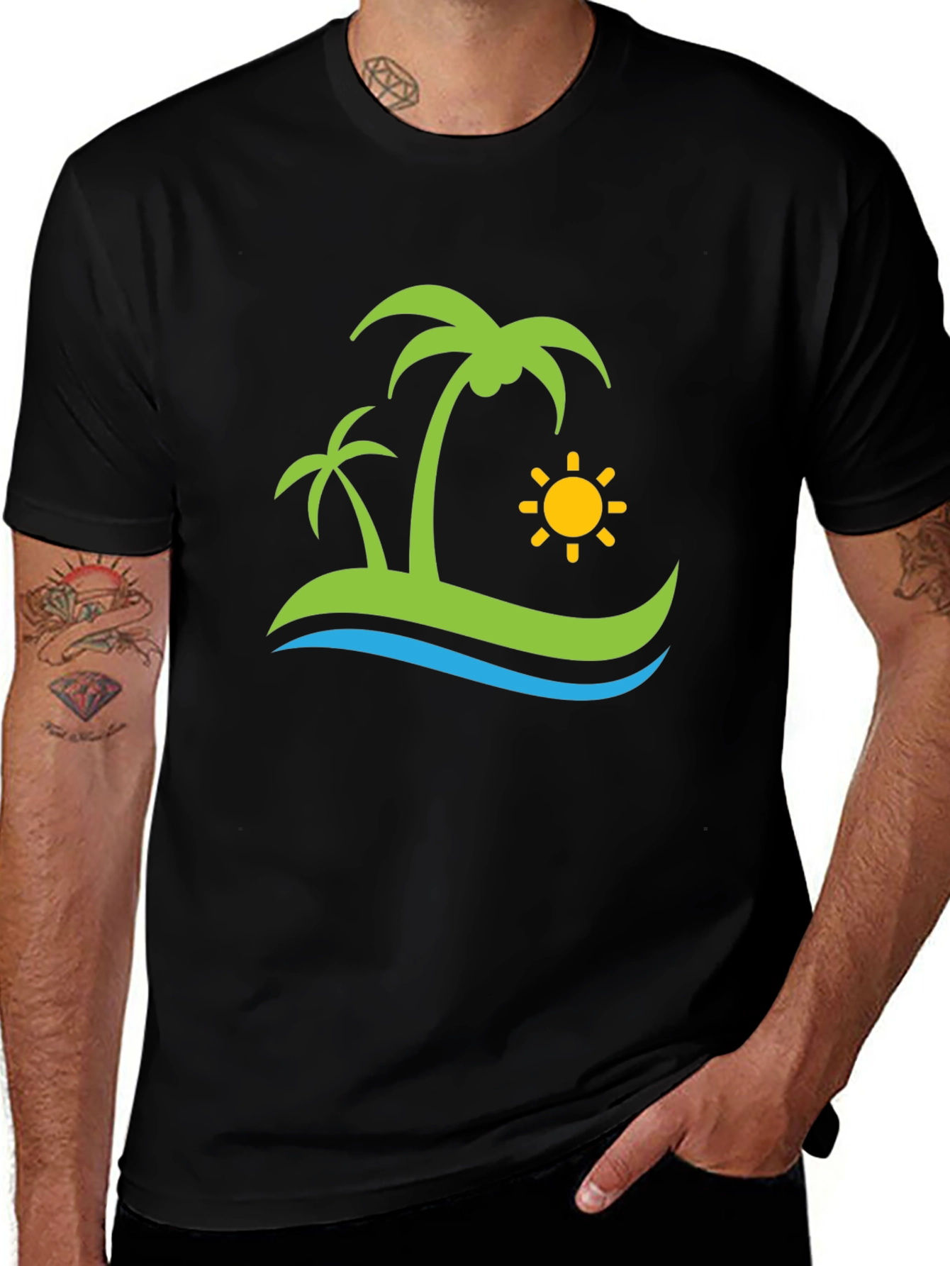 Variant 21 of Island Life Tee - Black Tropical Graphic T-Shirt