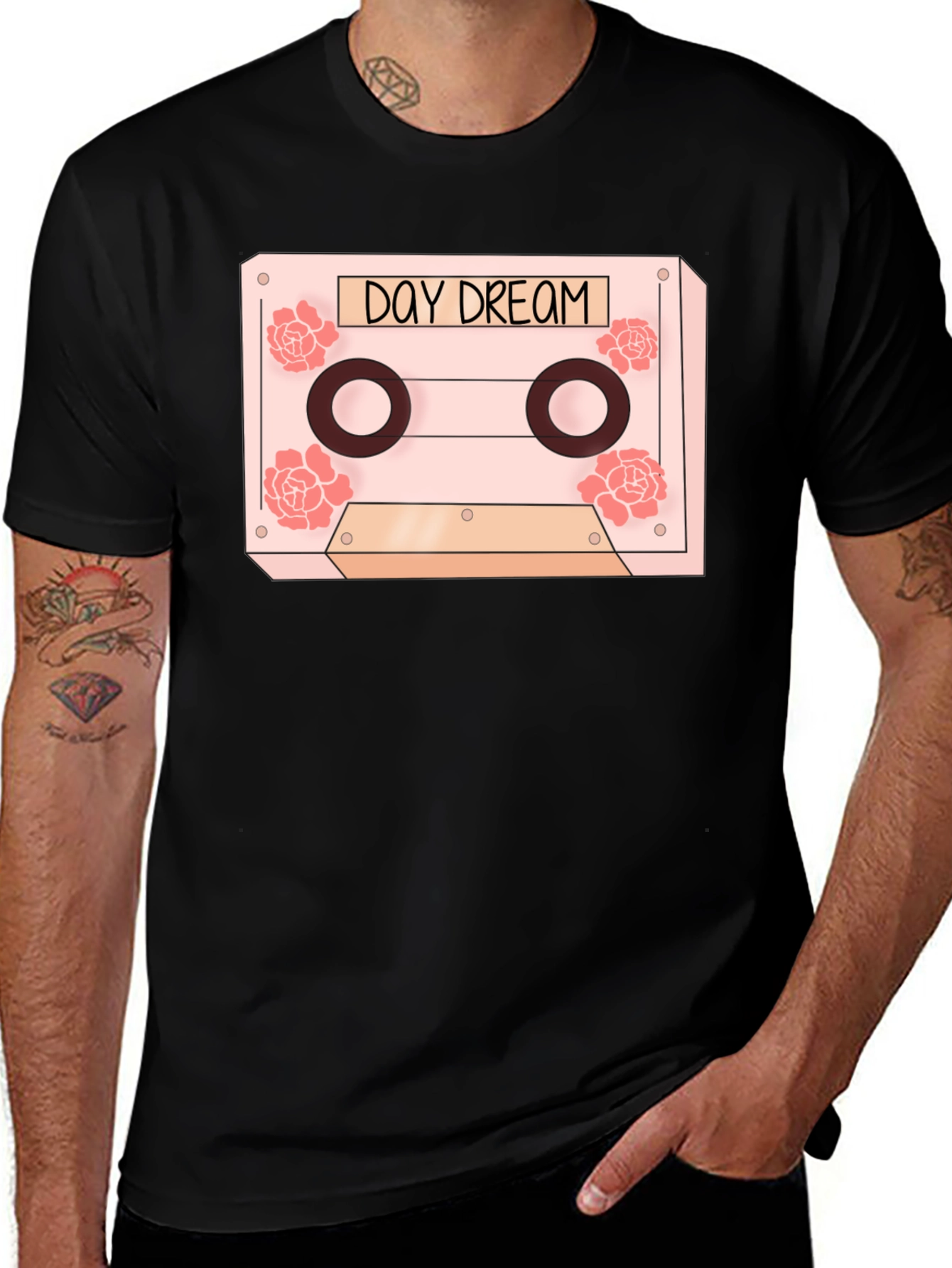 Variant 12 of Daydream Cassette Tape Graphic Tee - Trendy Floral Design
