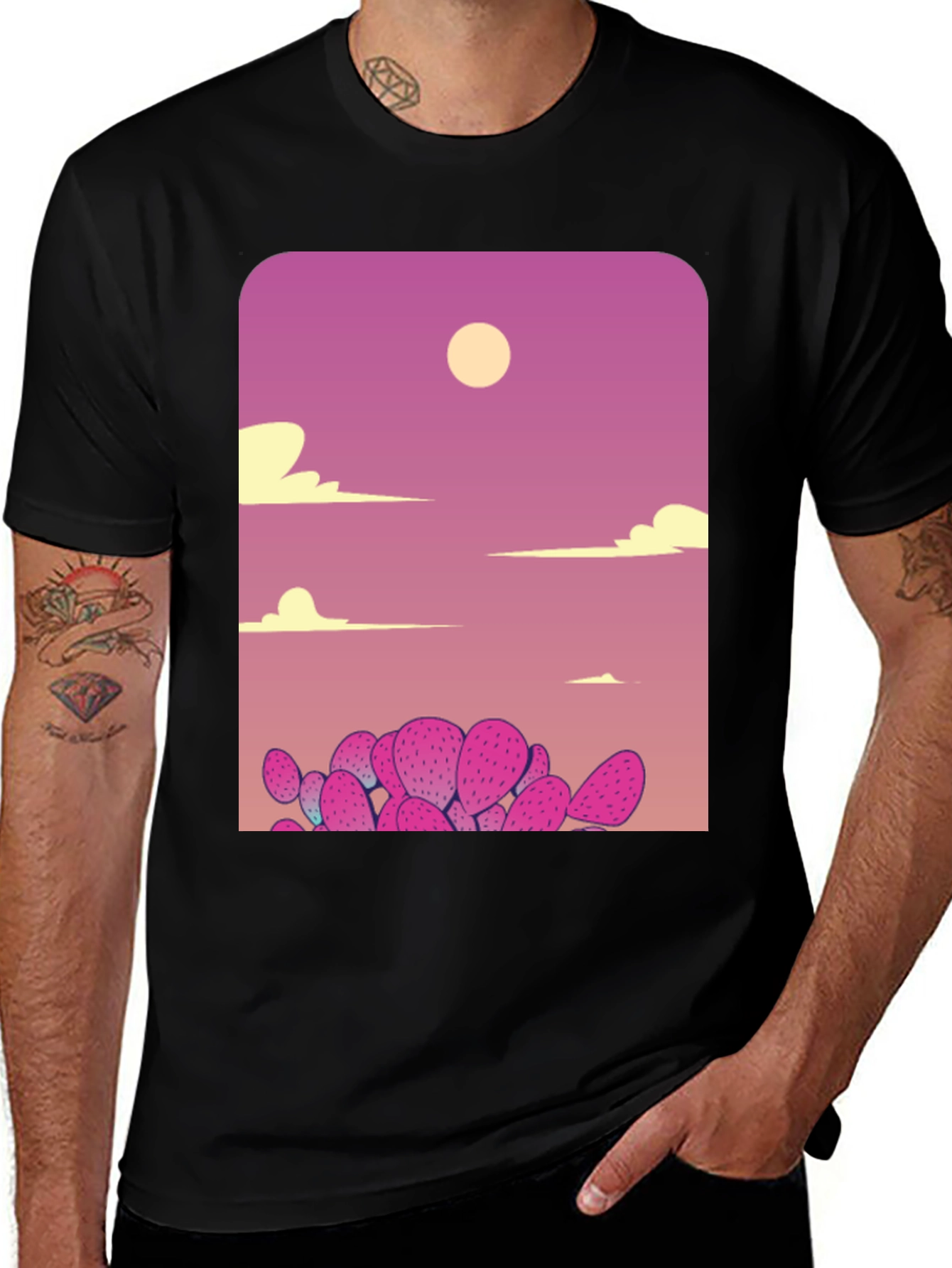 Variant 3 of Cactus Sunset Graphic Tee - Unique Desert Scene Shirt